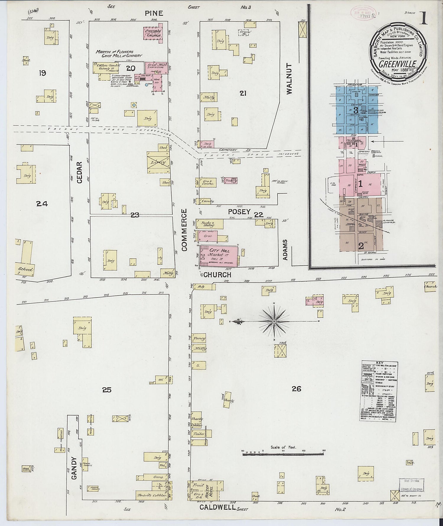 This old map of Greenville, Butler County, Alabama was created by Sanborn Map Company in 1889