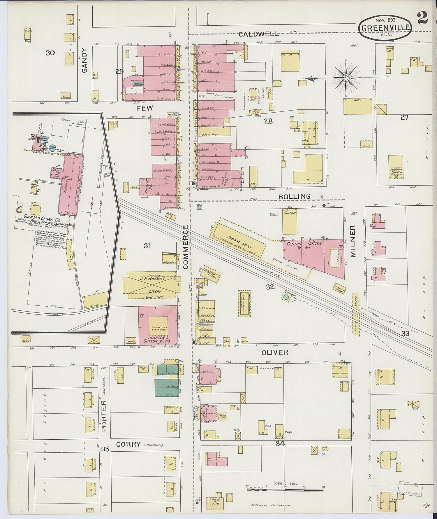 This old map of Greenville, Butler County, Alabama was created by Sanborn Map Company in 1893