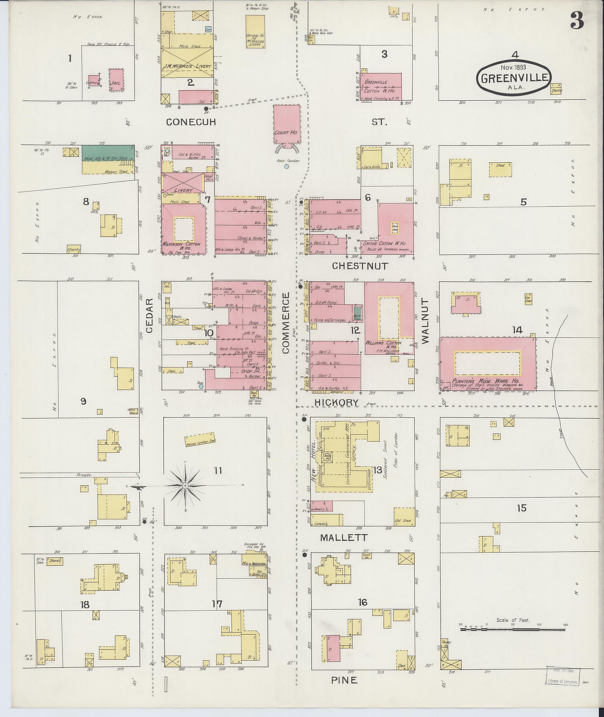 This old map of Greenville, Butler County, Alabama was created by Sanborn Map Company in 1893
