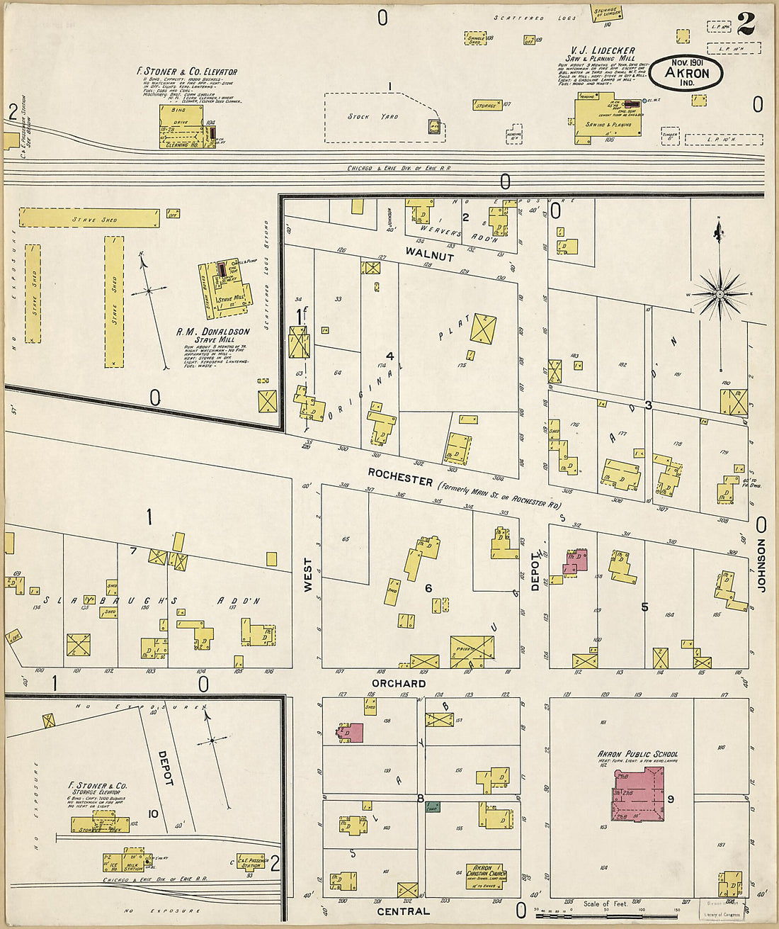 This old map of Akron, Fulton County, Indiana was created by Sanborn Map Company in 1901