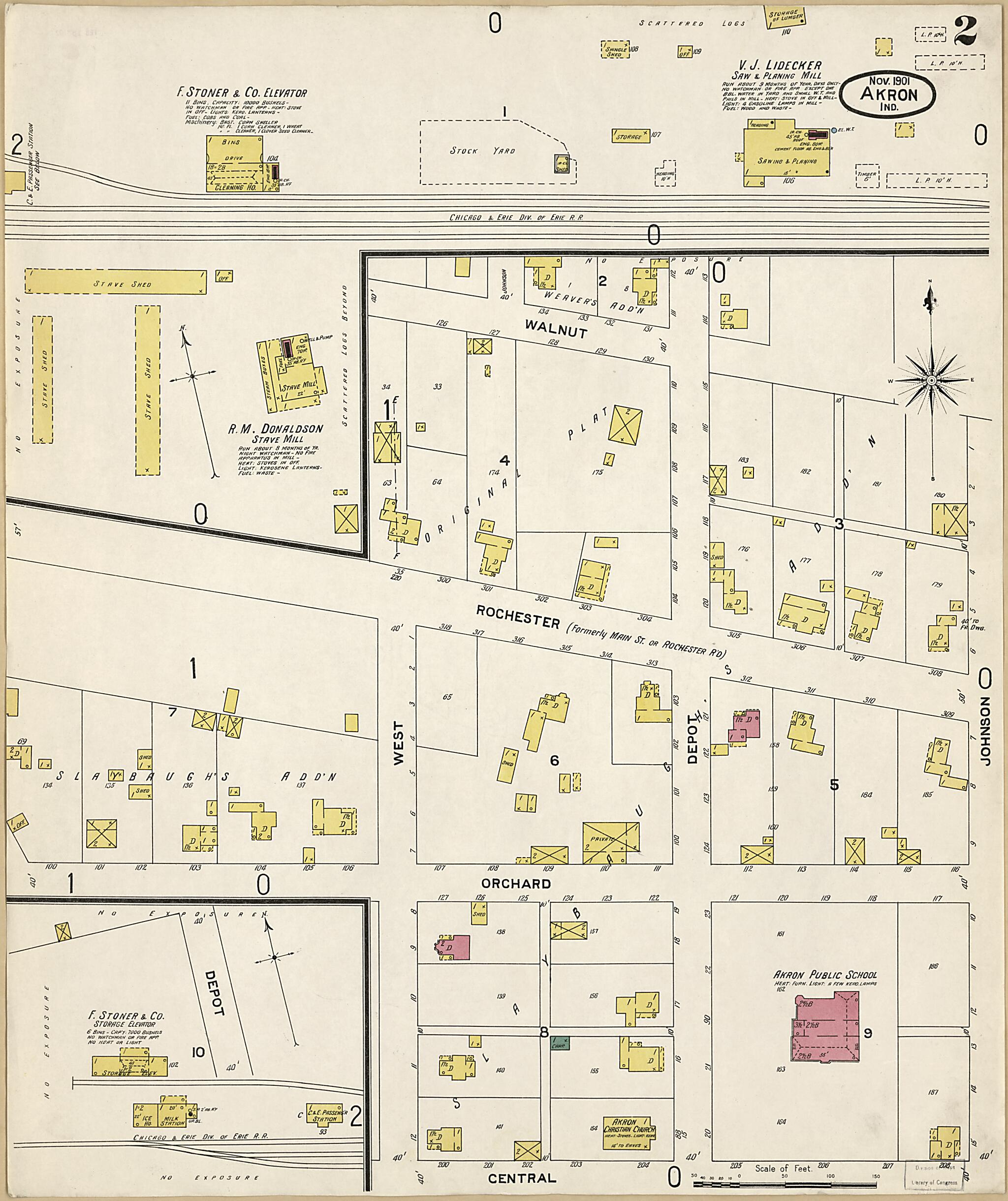 This old map of Akron, Fulton County, Indiana was created by Sanborn Map Company in 1901