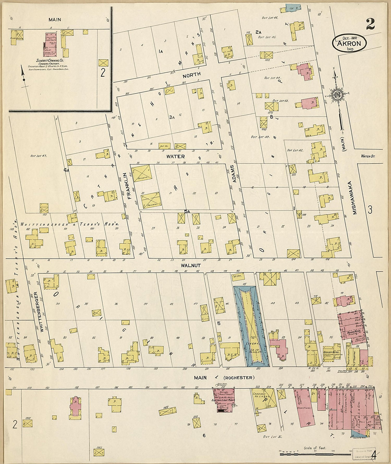 This old map of Akron, Fulton County, Indiana was created by Sanborn Map Company in 1912