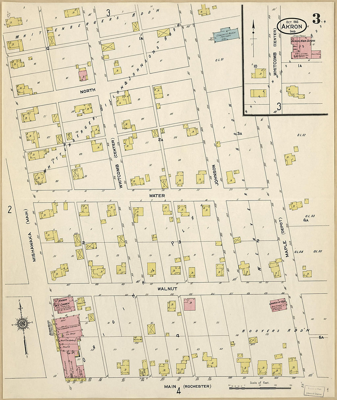 This old map of Akron, Fulton County, Indiana was created by Sanborn Map Company in 1912