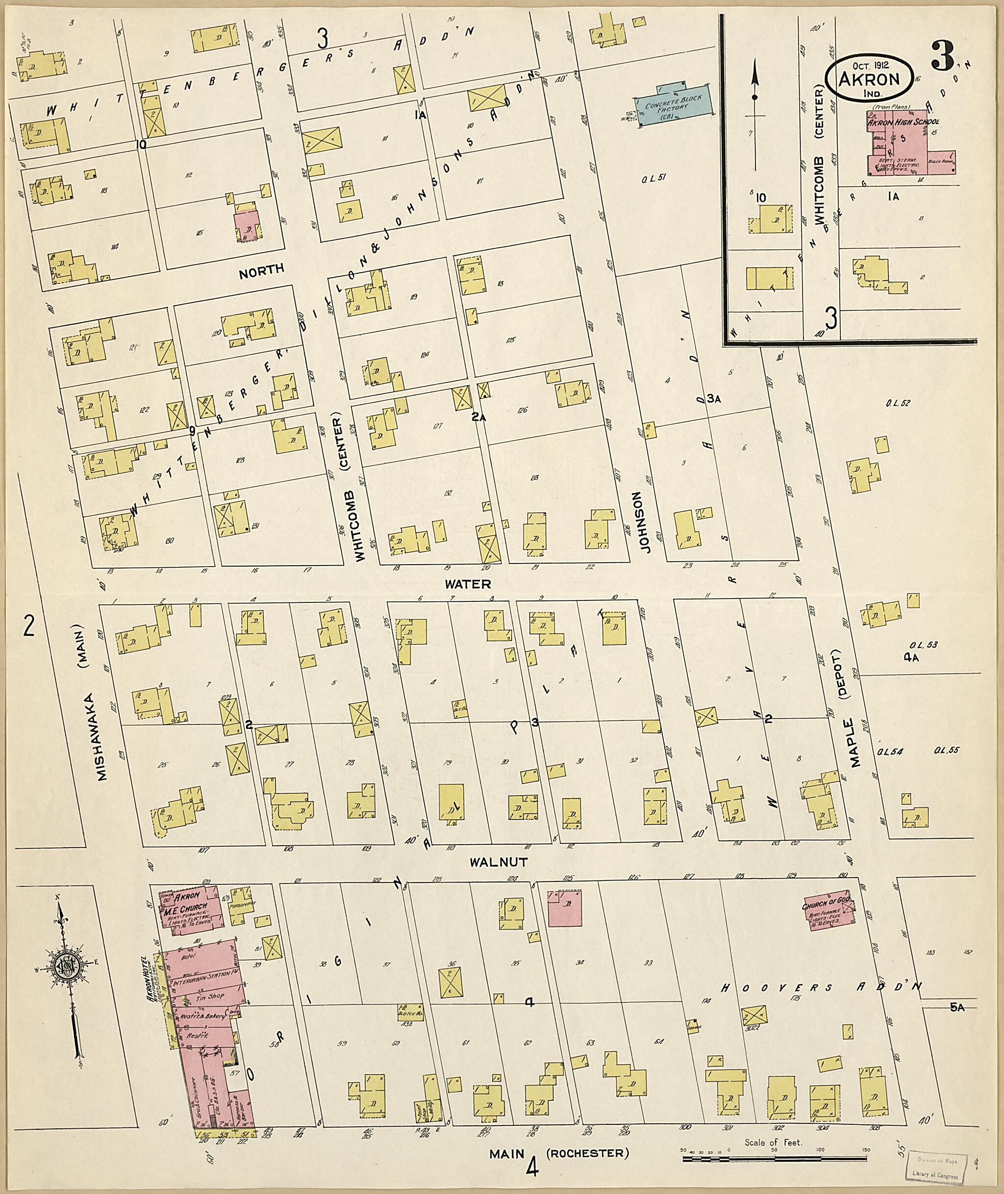 This old map of Akron, Fulton County, Indiana was created by Sanborn Map Company in 1912