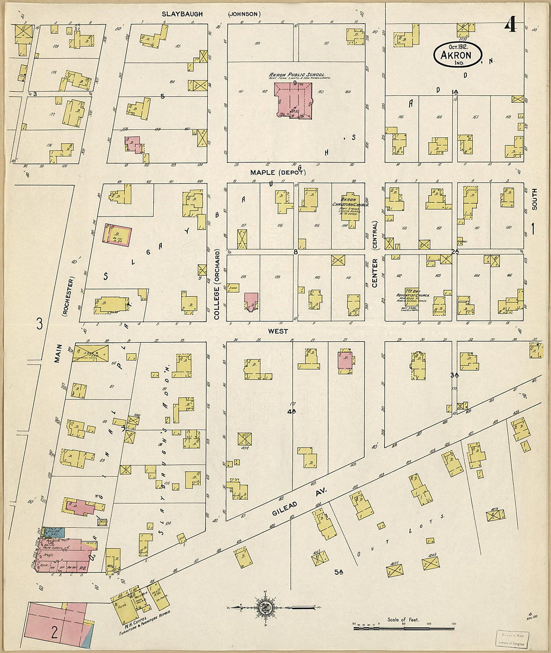 This old map of Akron, Fulton County, Indiana was created by Sanborn Map Company in 1912