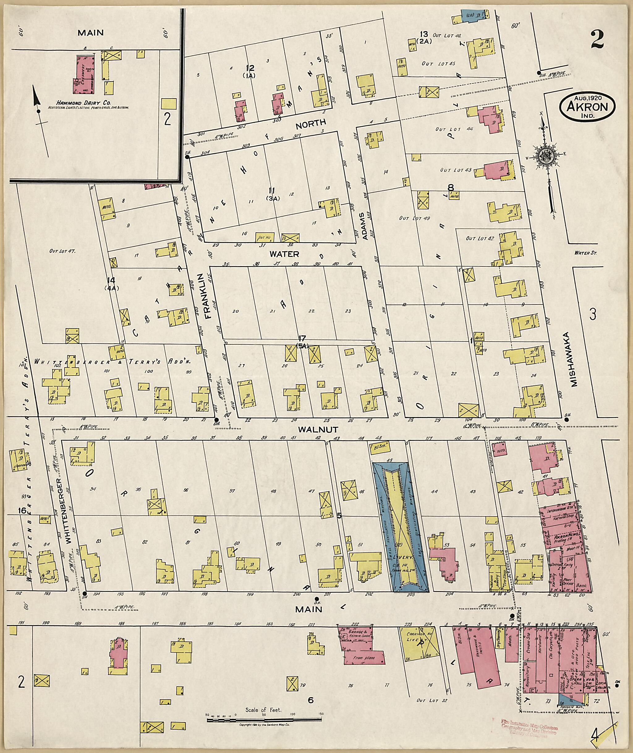 This old map of Akron, Fulton County, Indiana was created by Sanborn Map Company in 1920