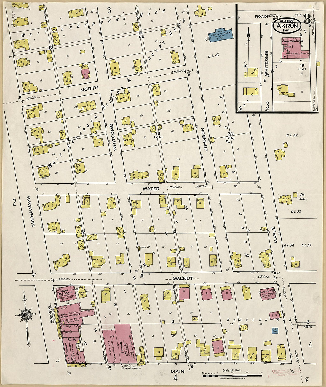This old map of Akron, Fulton County, Indiana was created by Sanborn Map Company in 1920