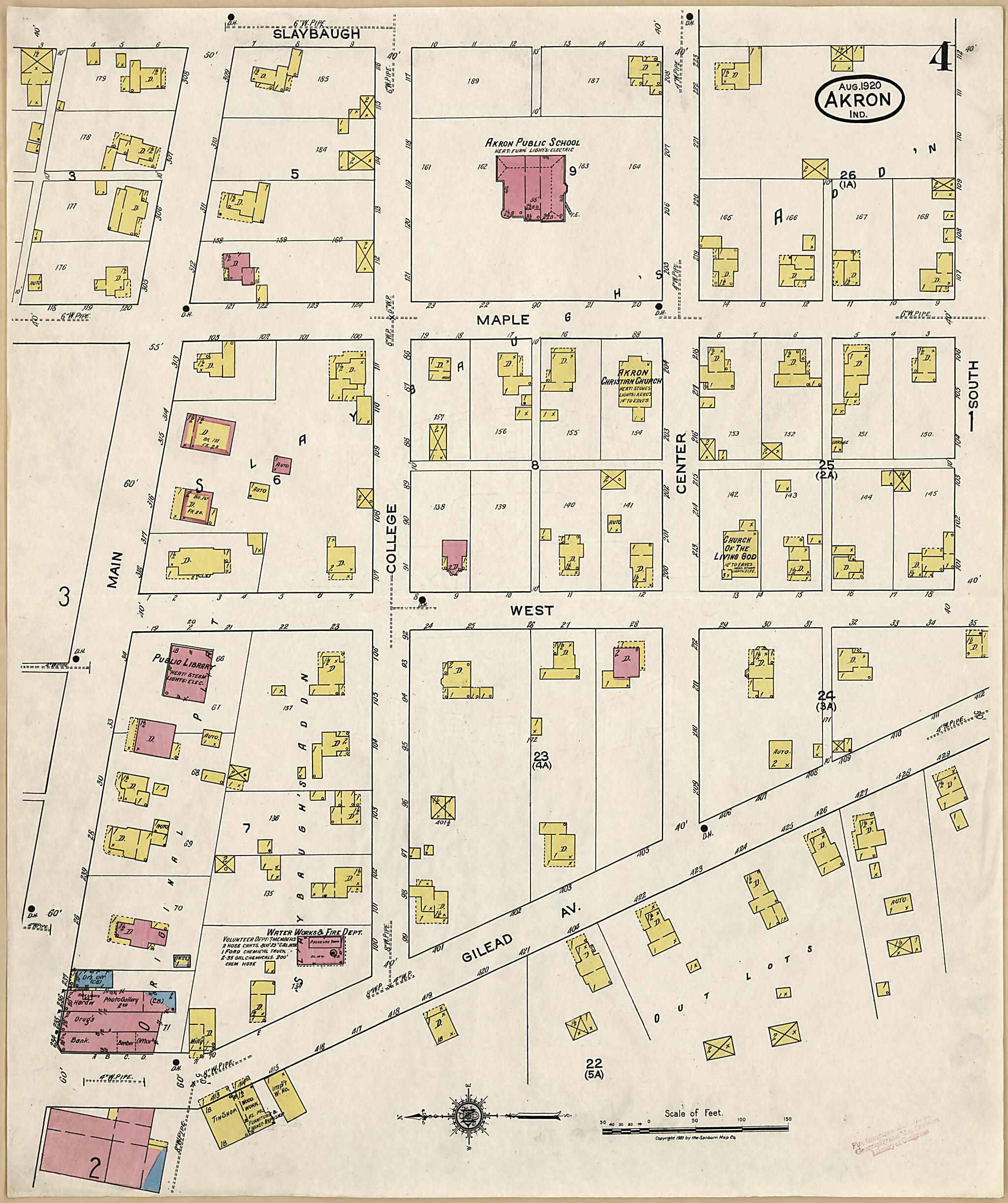 This old map of Akron, Fulton County, Indiana was created by Sanborn Map Company in 1920