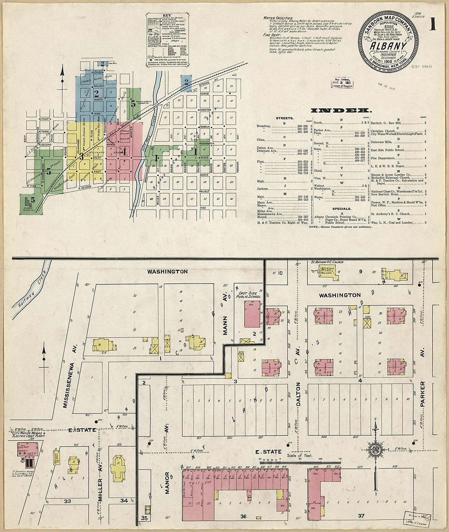 This old map of Albany, Delaware County, Indiana was created by Sanborn Map Company in 1910