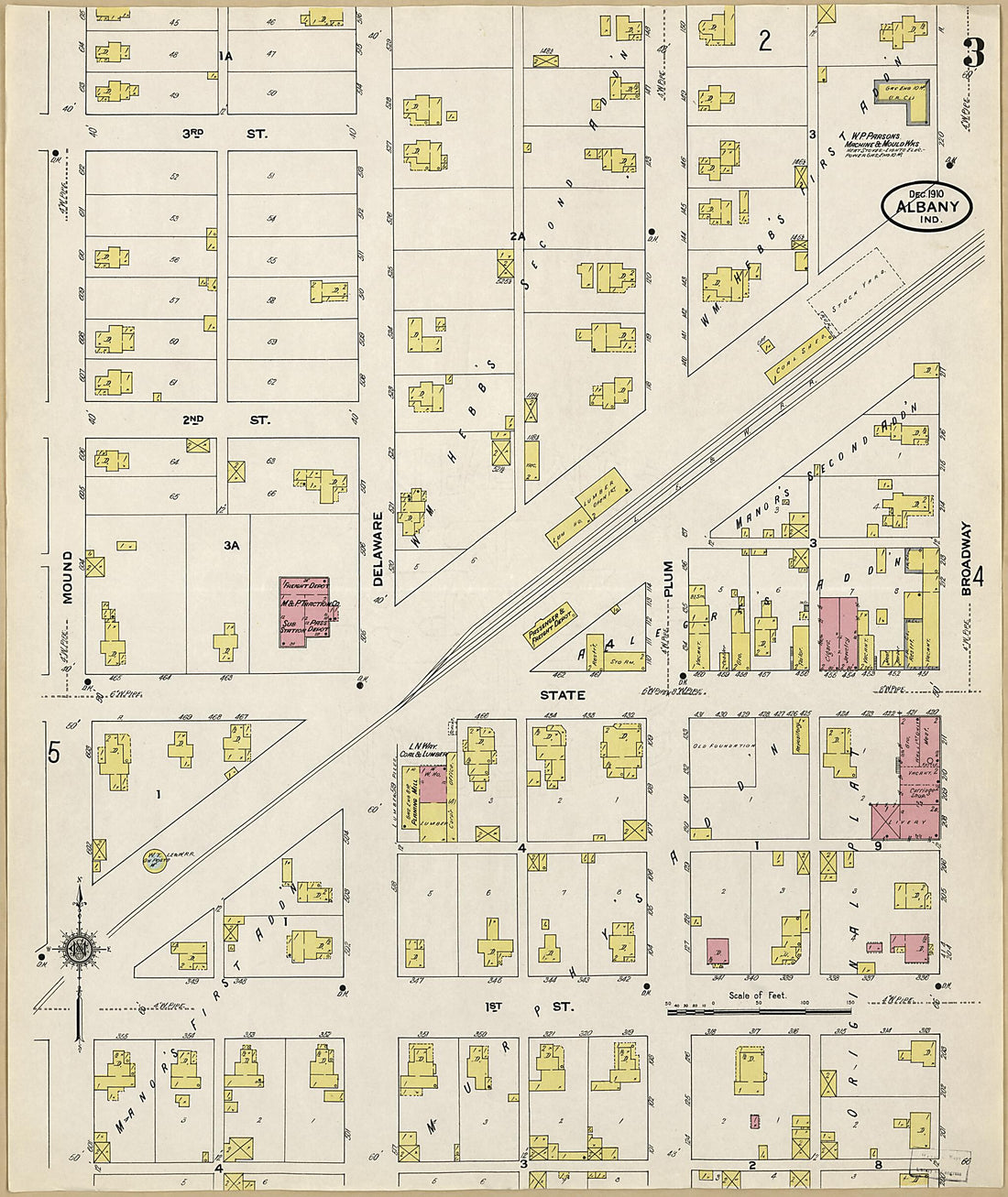 This old map of Albany, Delaware County, Indiana was created by Sanborn Map Company in 1910