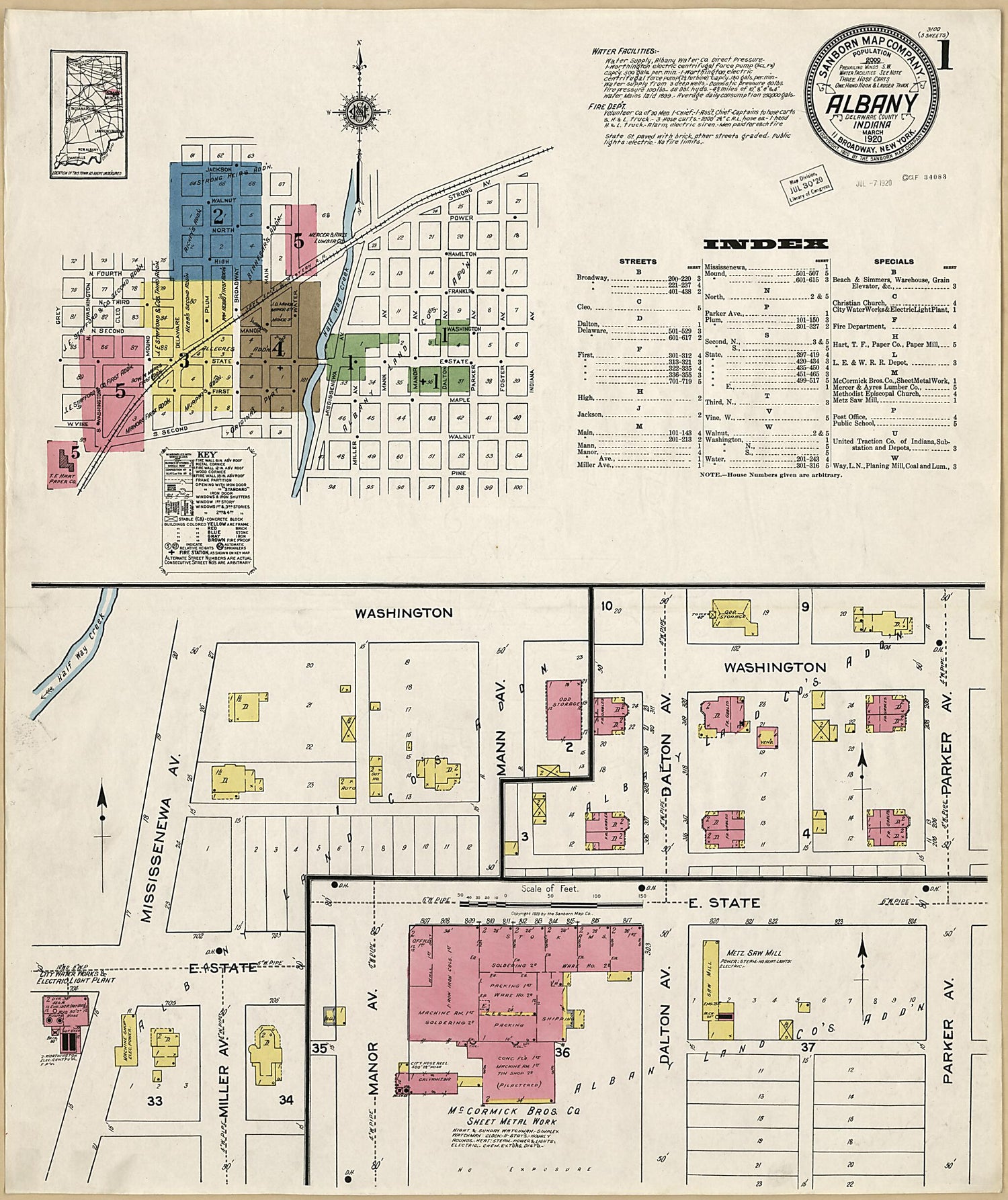 This old map of Albany, Delaware County, Indiana was created by Sanborn Map Company in 1920