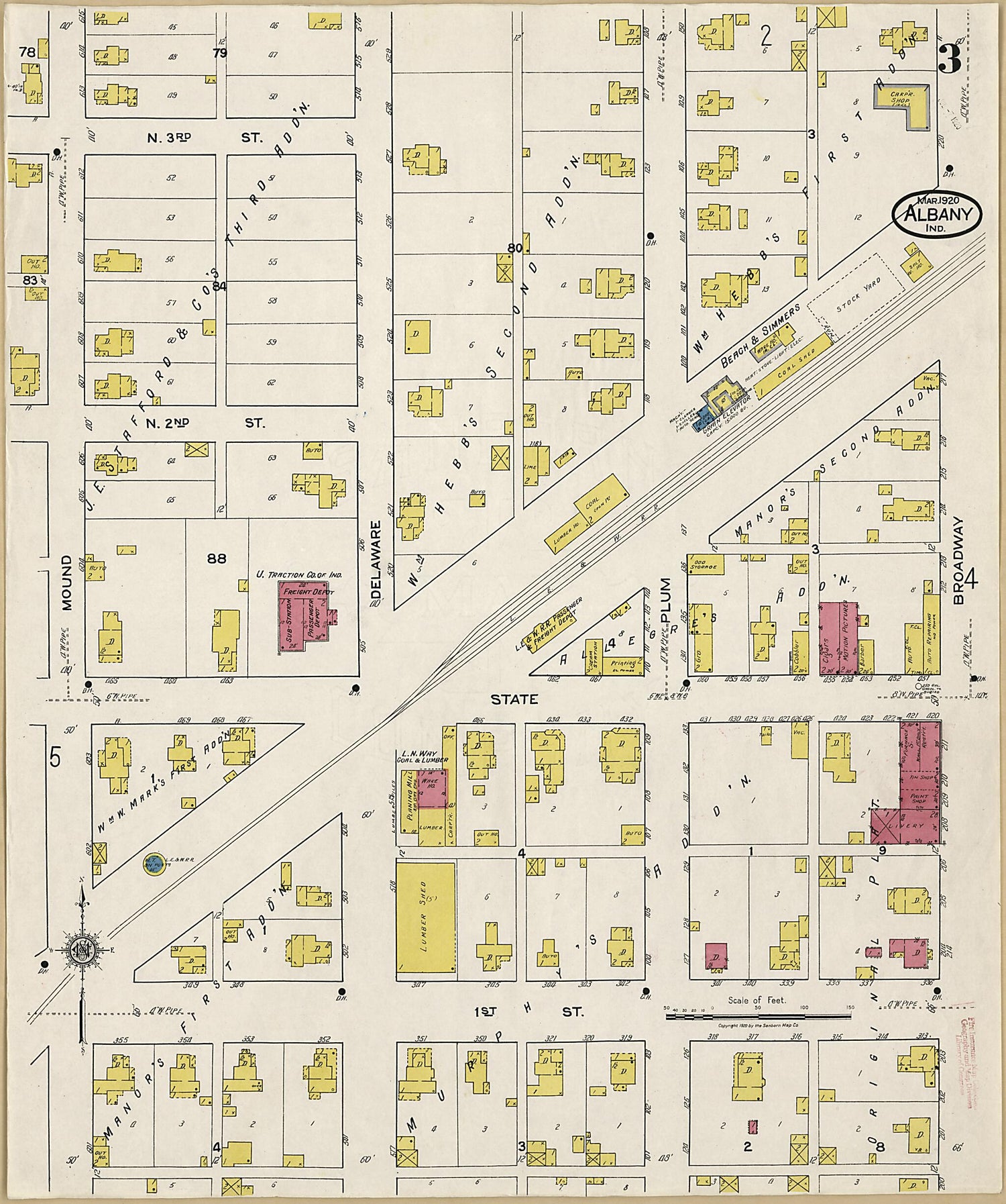 This old map of Albany, Delaware County, Indiana was created by Sanborn Map Company in 1920