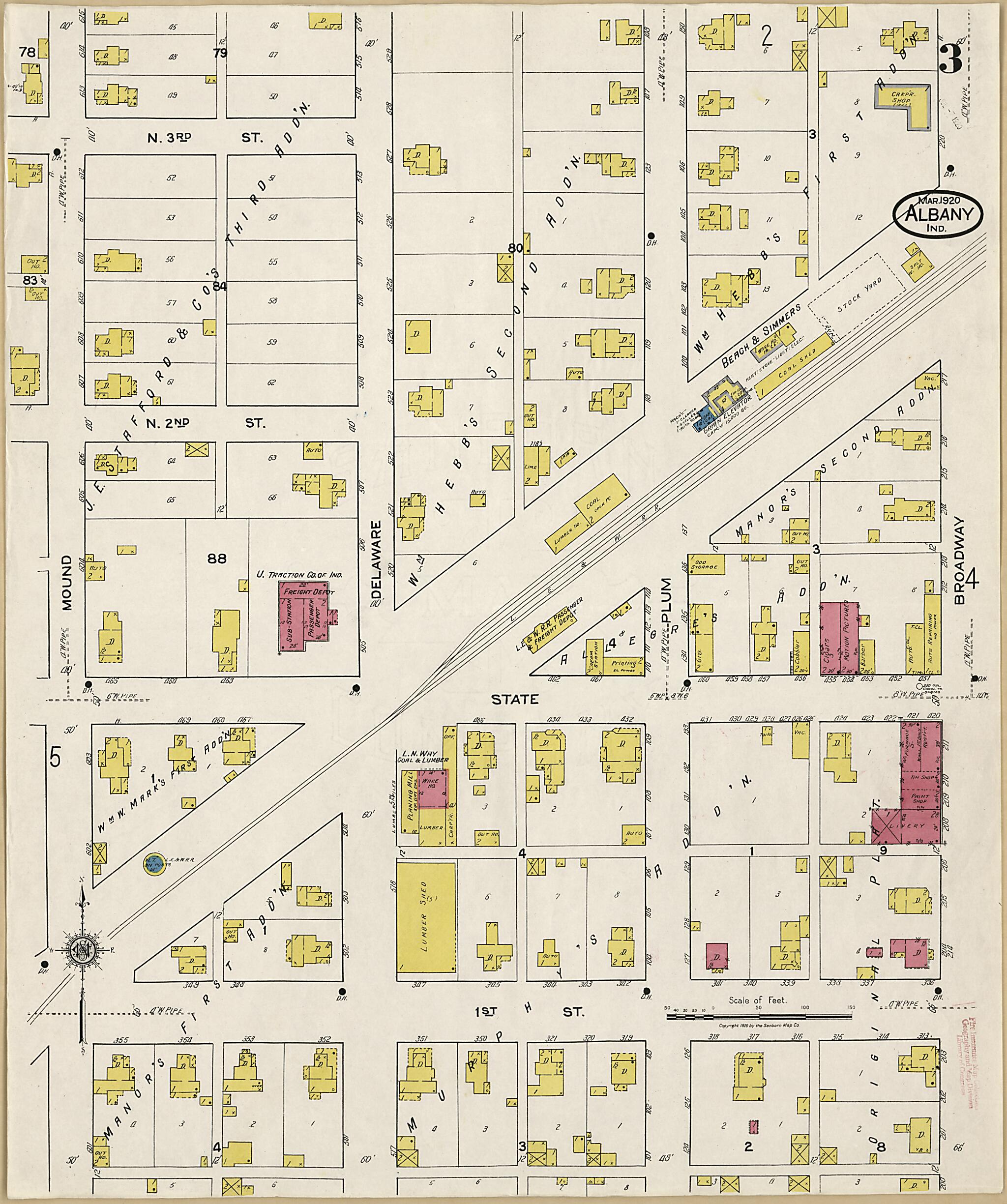 This old map of Albany, Delaware County, Indiana was created by Sanborn Map Company in 1920