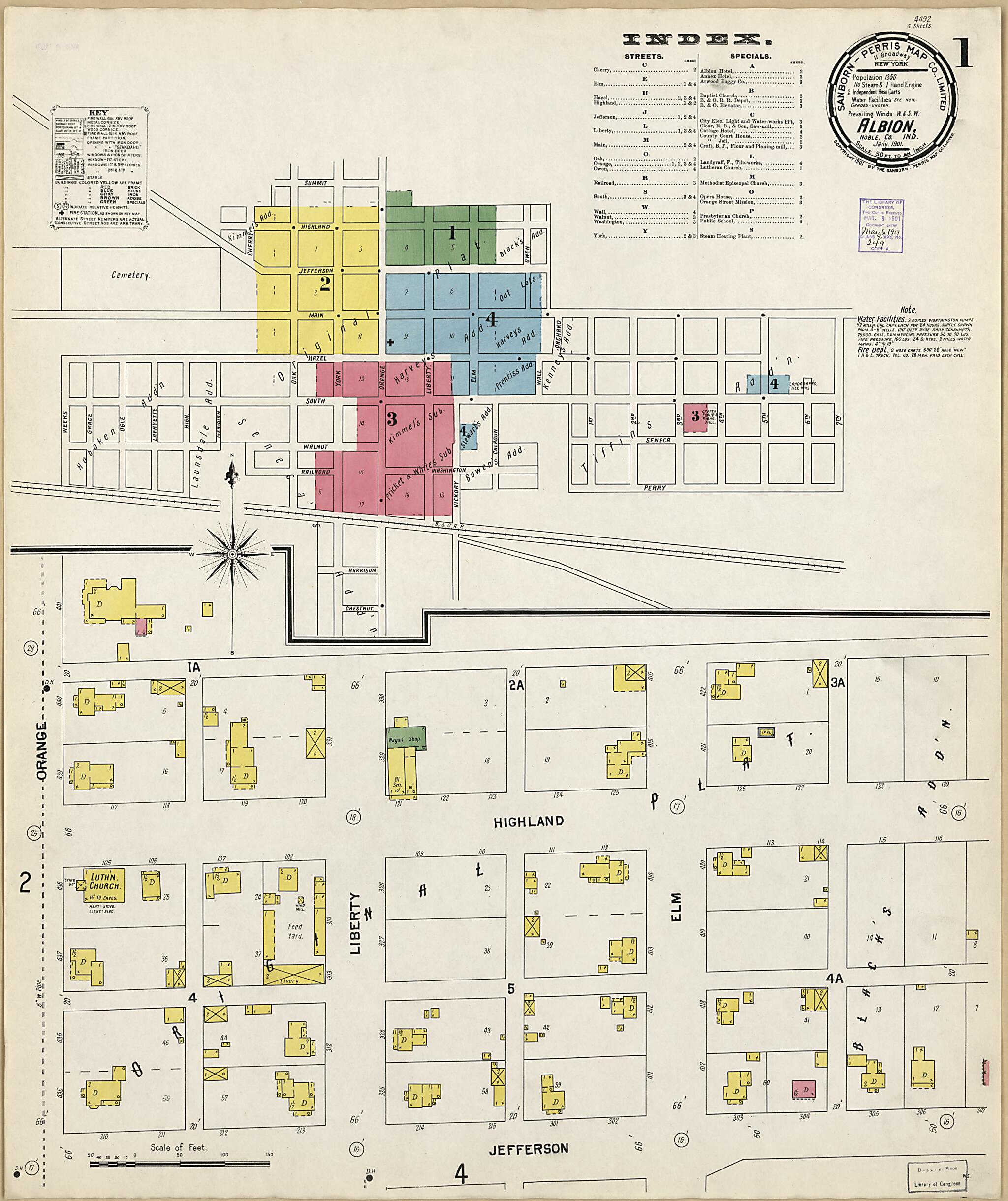 This old map of Albion, Noble County, Indiana was created by Sanborn Map Company in 1901