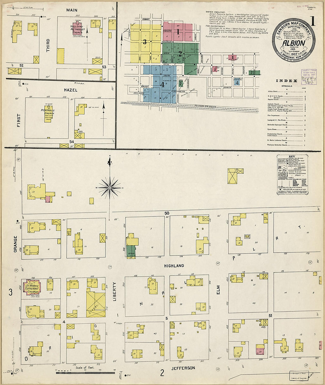 This old map of Albion, Noble County, Indiana was created by Sanborn Map Company in 1907