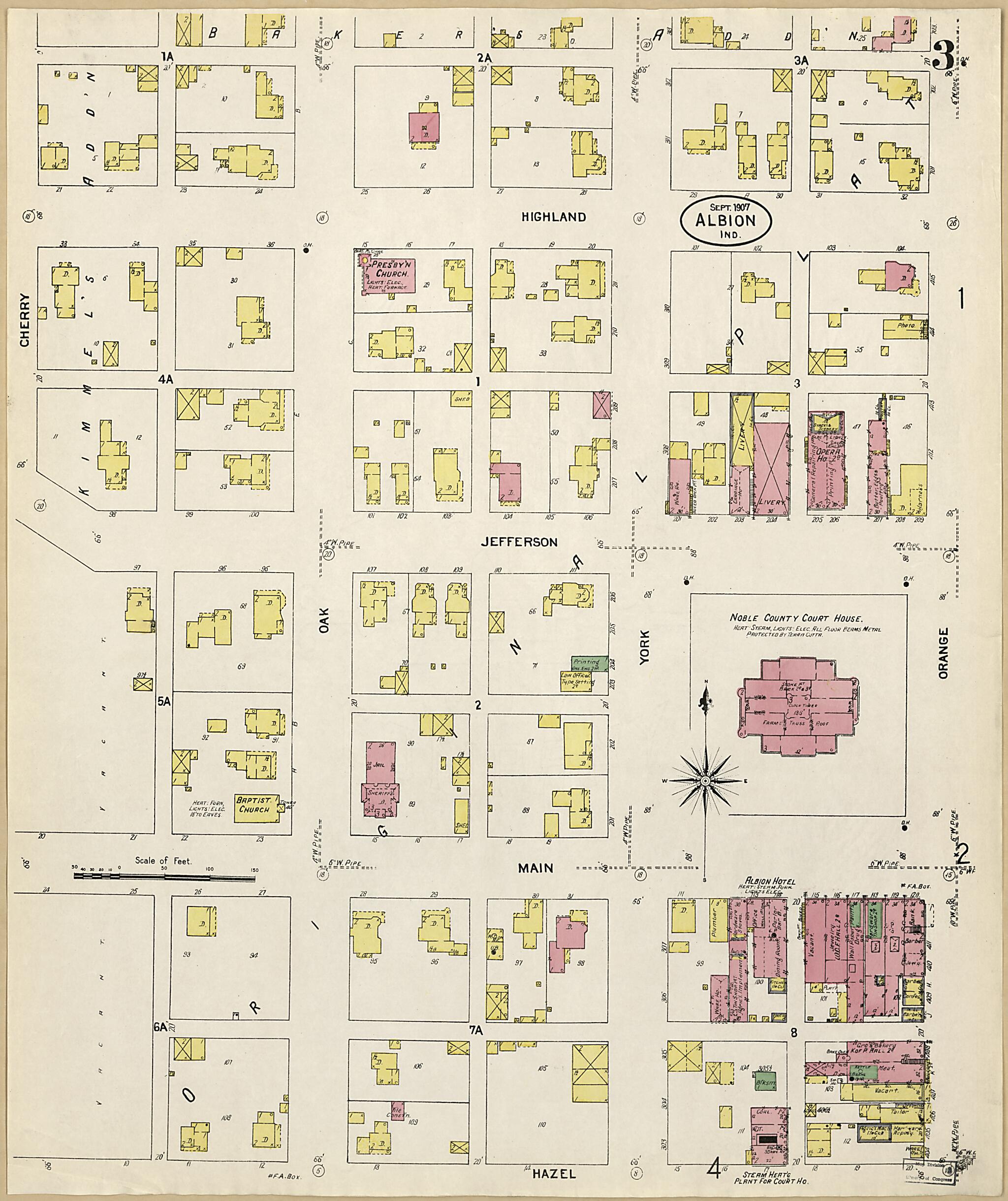 This old map of Albion, Noble County, Indiana was created by Sanborn Map Company in 1907