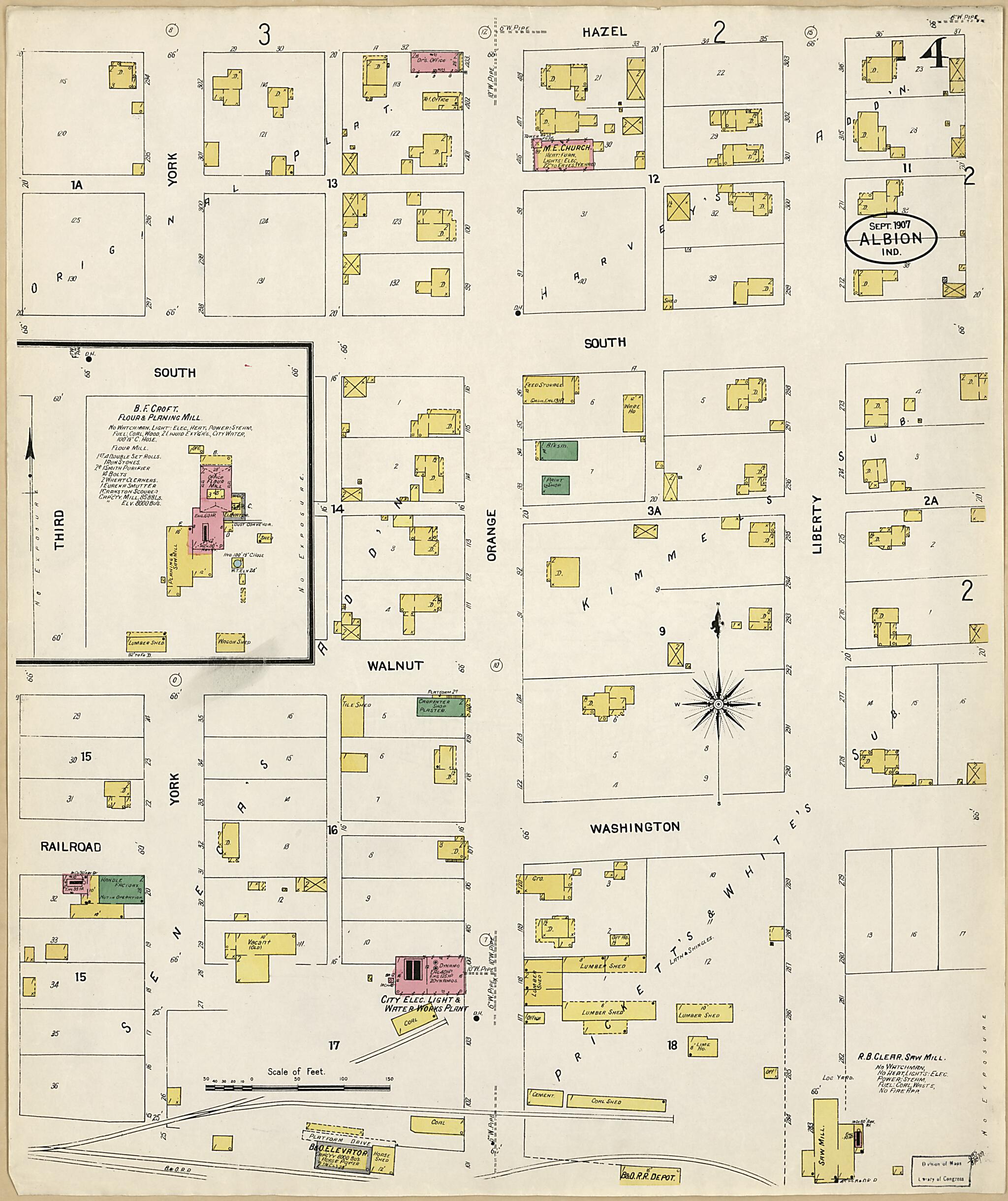 This old map of Albion, Noble County, Indiana was created by Sanborn Map Company in 1907