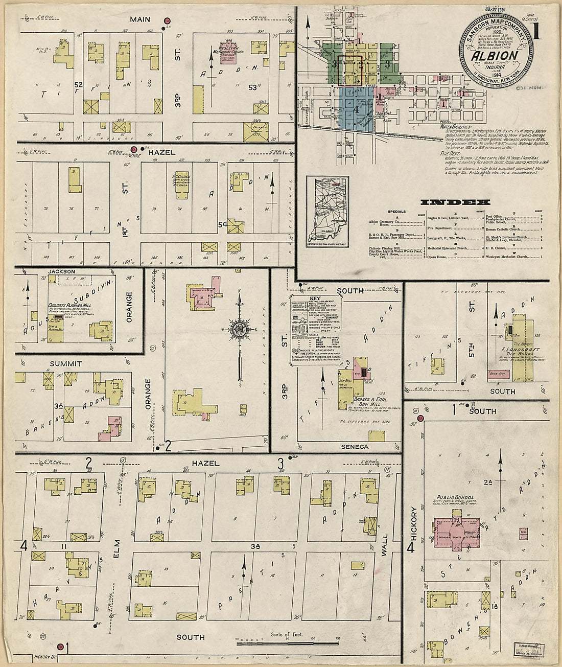 This old map of Albion, Noble County, Indiana was created by Sanborn Map Company in 1914