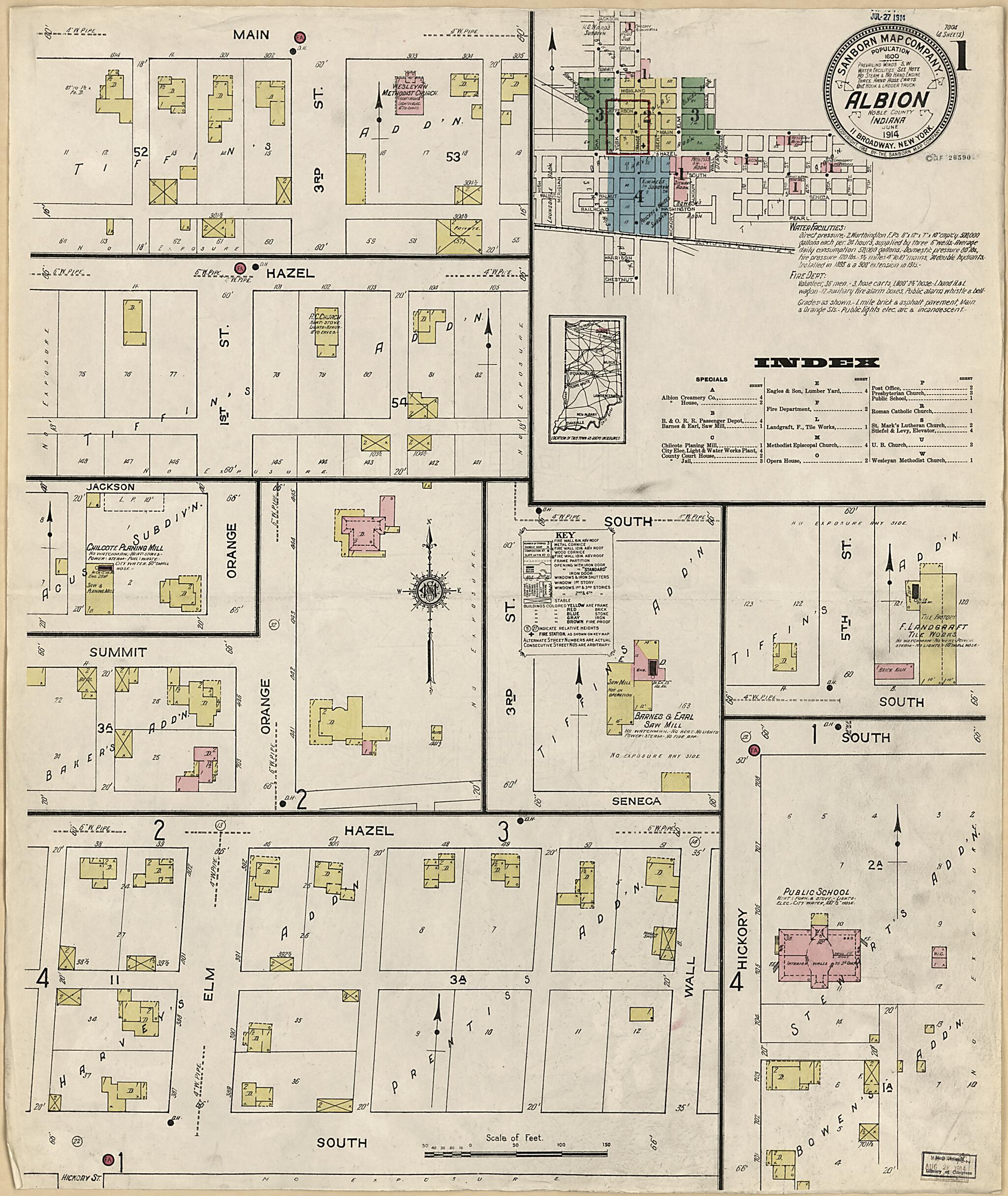 This old map of Albion, Noble County, Indiana was created by Sanborn Map Company in 1914