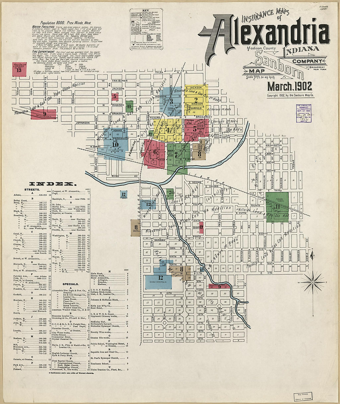 This old map of Alexandria, Madison County, Indiana was created by Sanborn Map Company in 1902