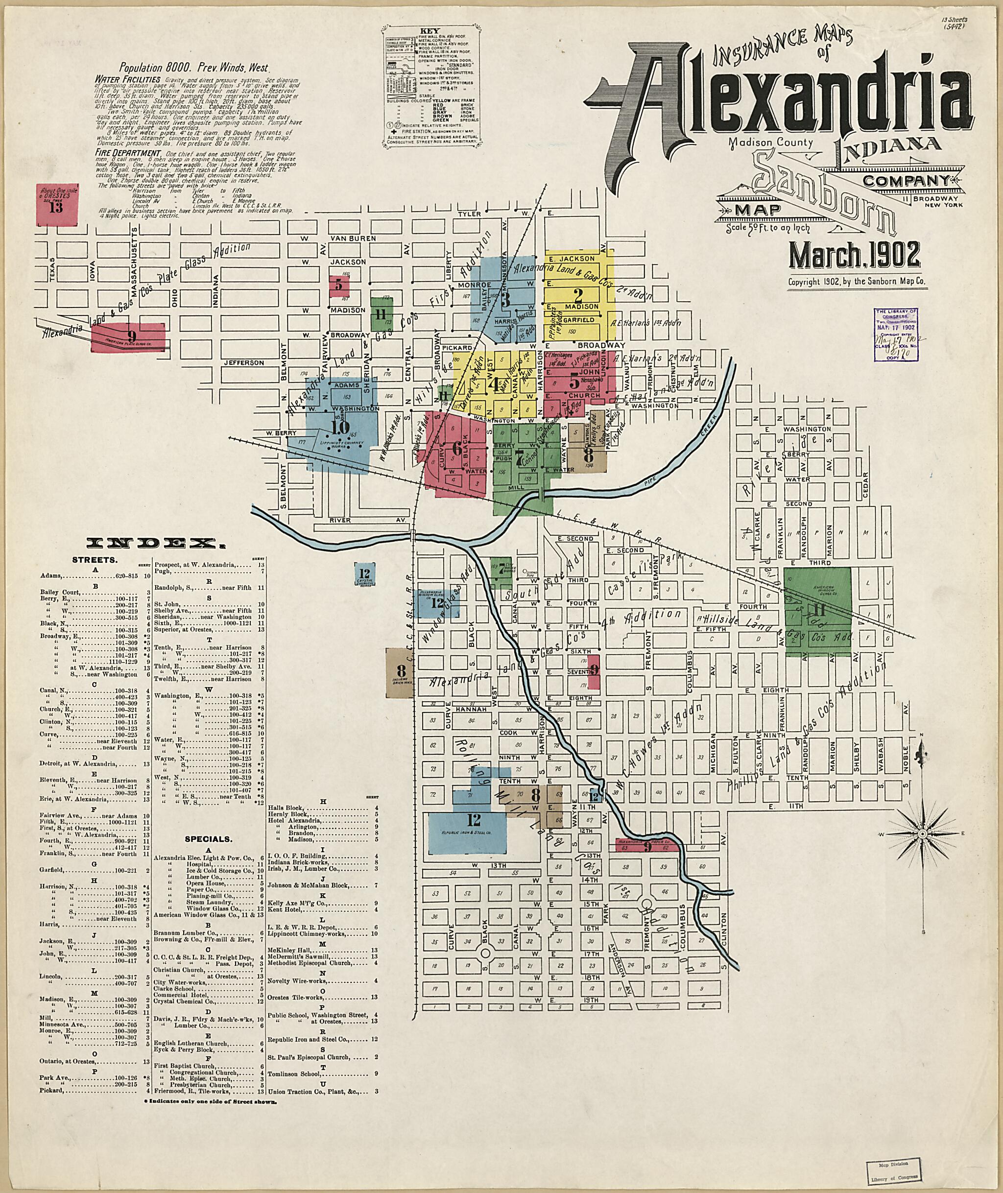 This old map of Alexandria, Madison County, Indiana was created by Sanborn Map Company in 1902