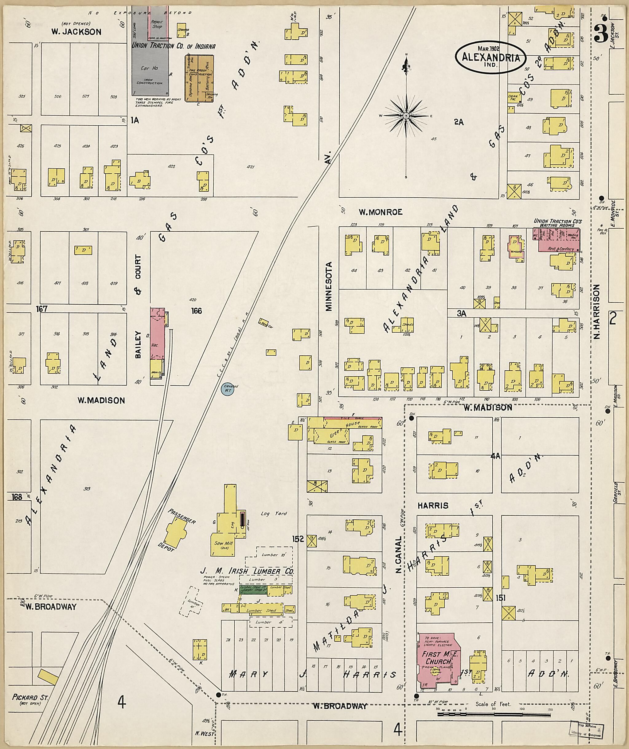 This old map of Alexandria, Madison County, Indiana was created by Sanborn Map Company in 1902