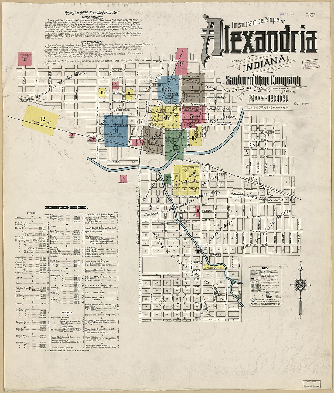 This old map of Alexandria, Madison County, Indiana was created by Sanborn Map Company in 1909