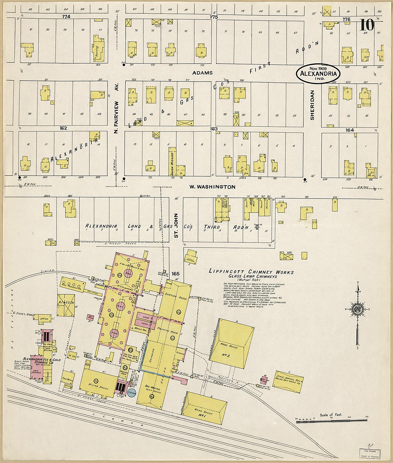 This old map of Alexandria, Madison County, Indiana was created by Sanborn Map Company in 1909