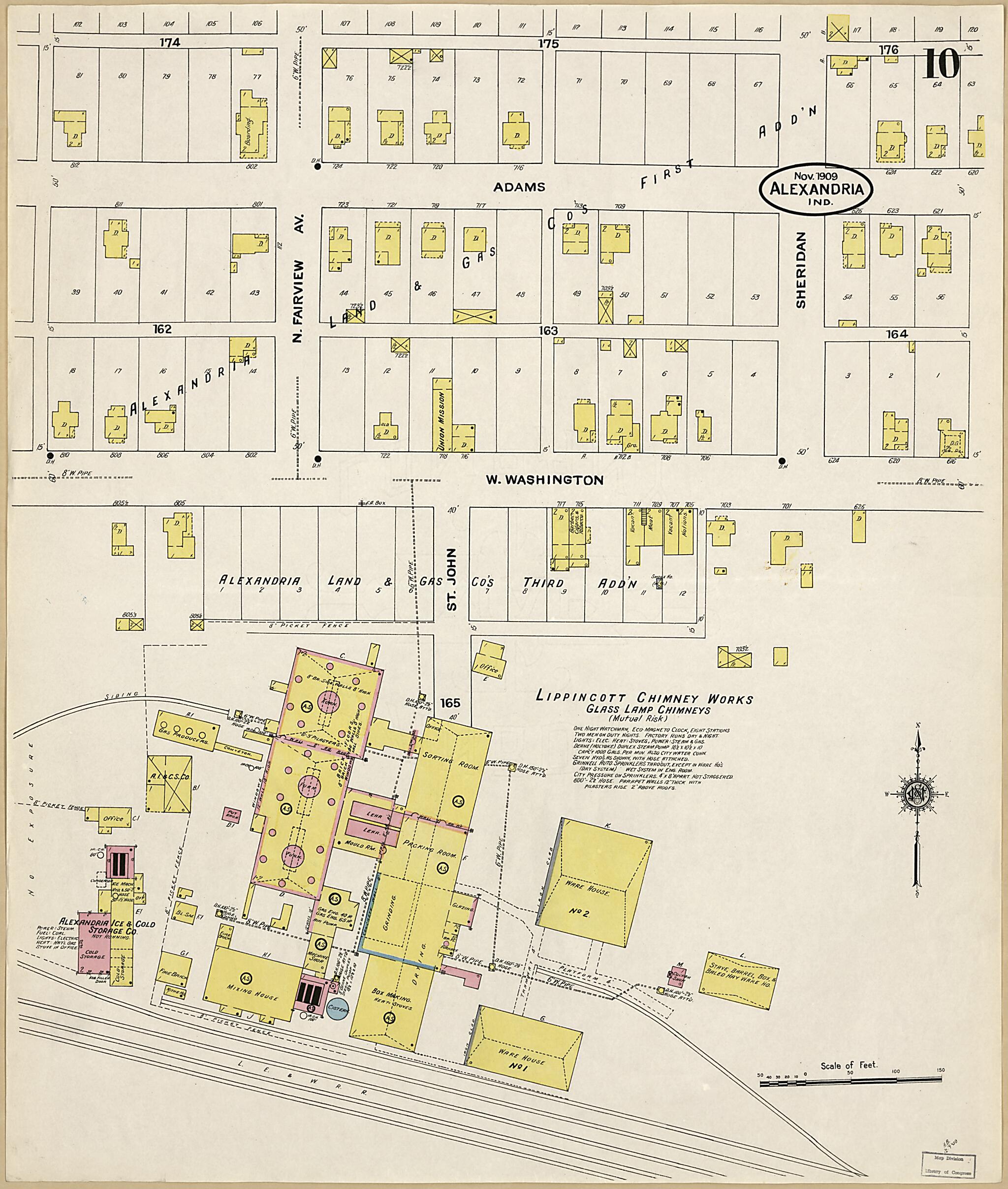 This old map of Alexandria, Madison County, Indiana was created by Sanborn Map Company in 1909