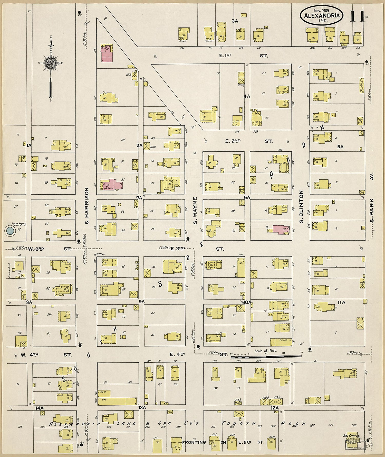 This old map of Alexandria, Madison County, Indiana was created by Sanborn Map Company in 1909