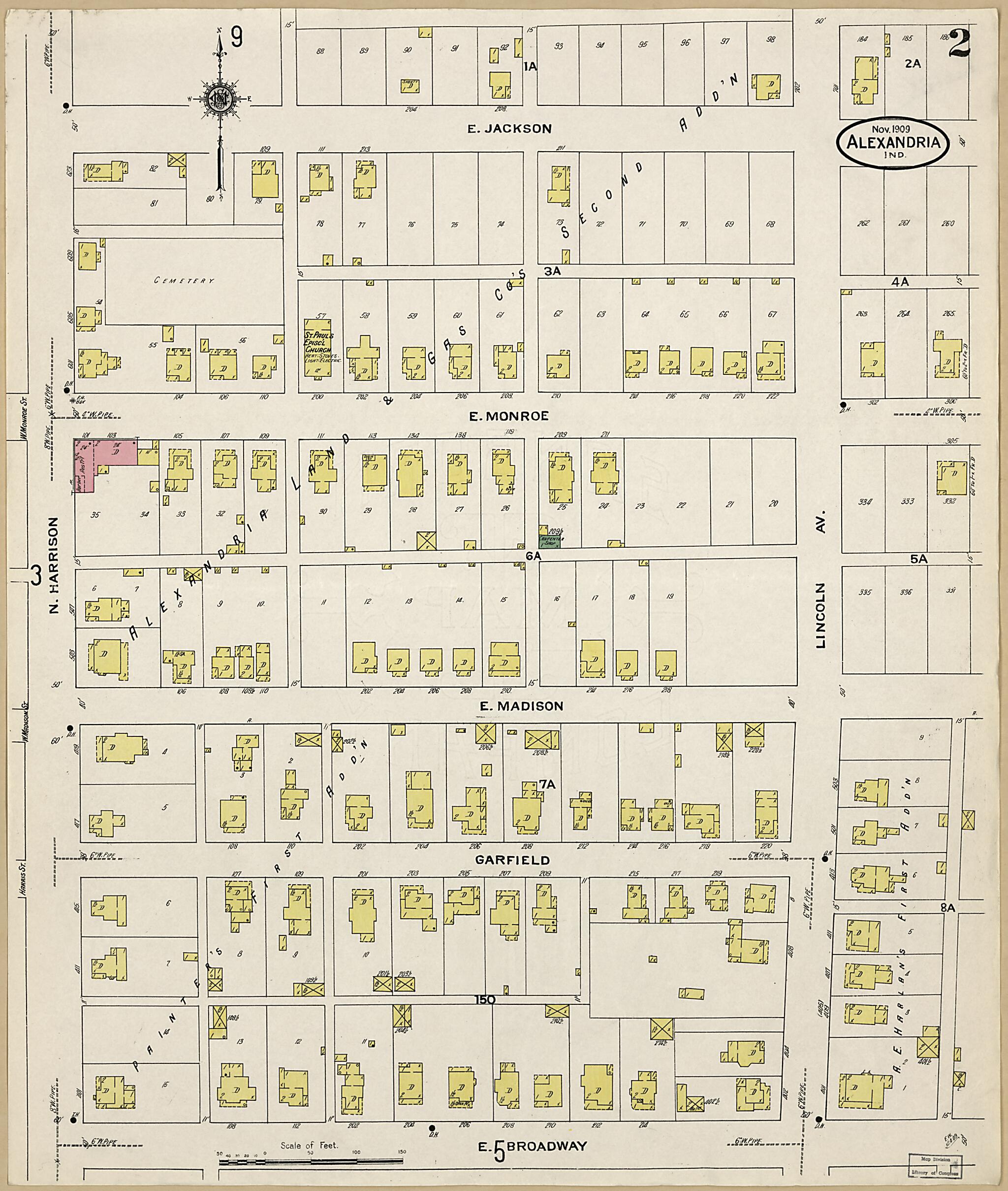 This old map of Alexandria, Madison County, Indiana was created by Sanborn Map Company in 1909