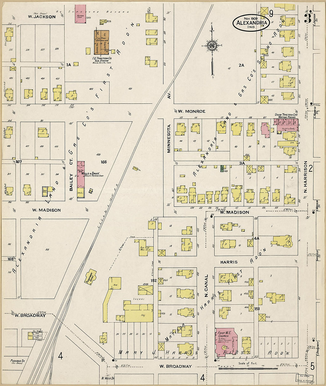 This old map of Alexandria, Madison County, Indiana was created by Sanborn Map Company in 1909