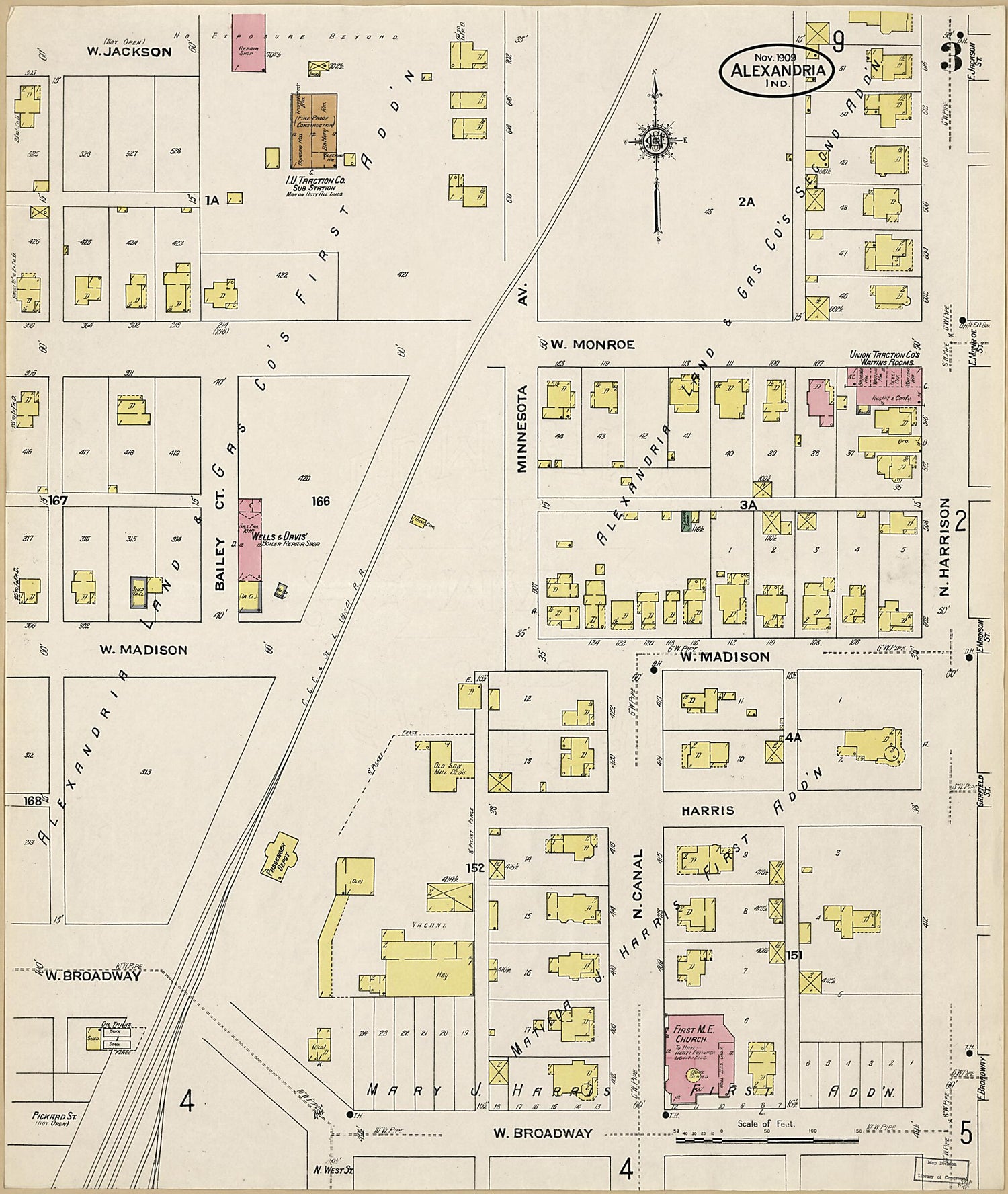 This old map of Alexandria, Madison County, Indiana was created by Sanborn Map Company in 1909