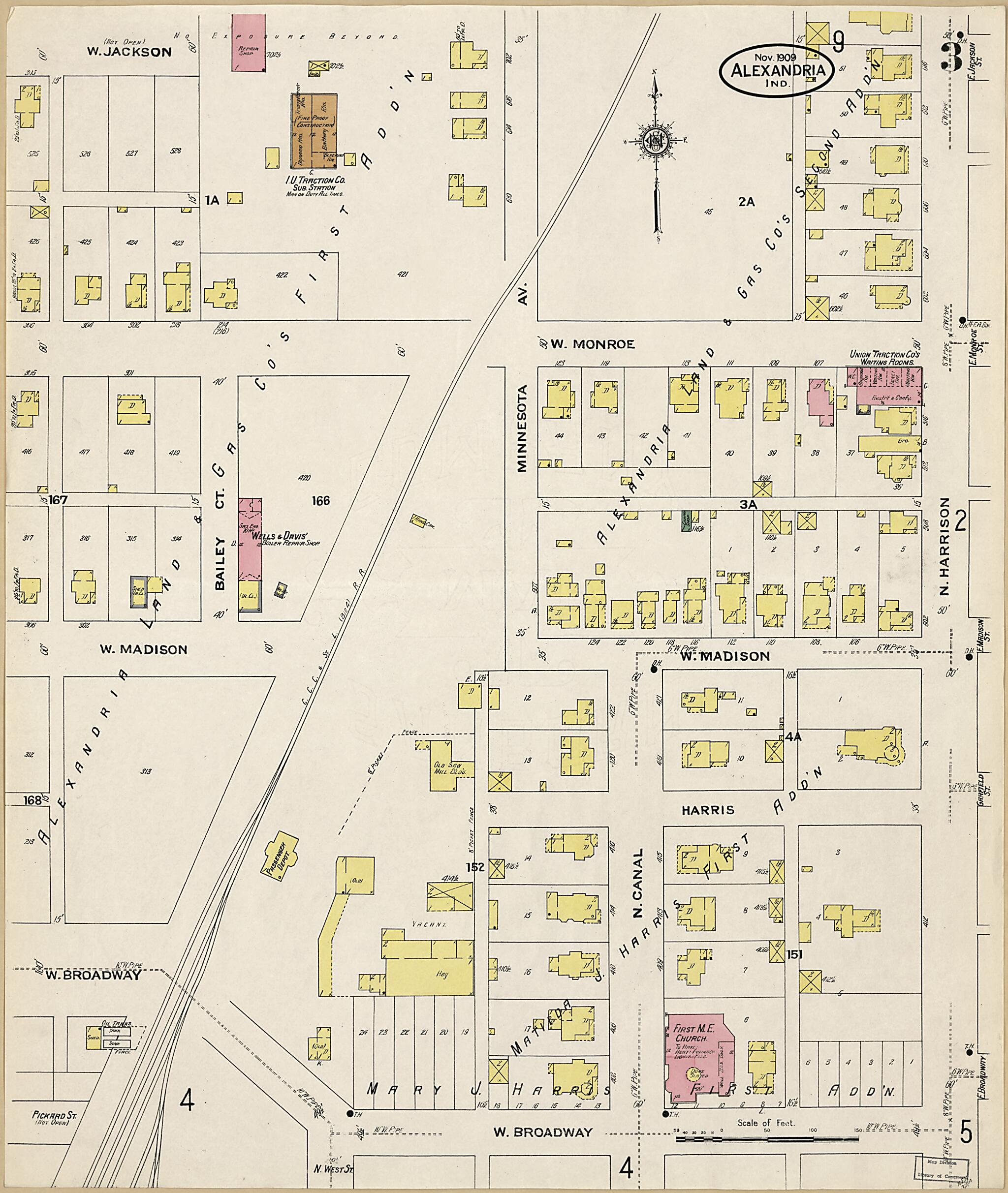 This old map of Alexandria, Madison County, Indiana was created by Sanborn Map Company in 1909