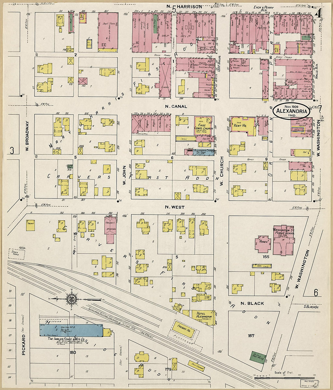 This old map of Alexandria, Madison County, Indiana was created by Sanborn Map Company in 1909