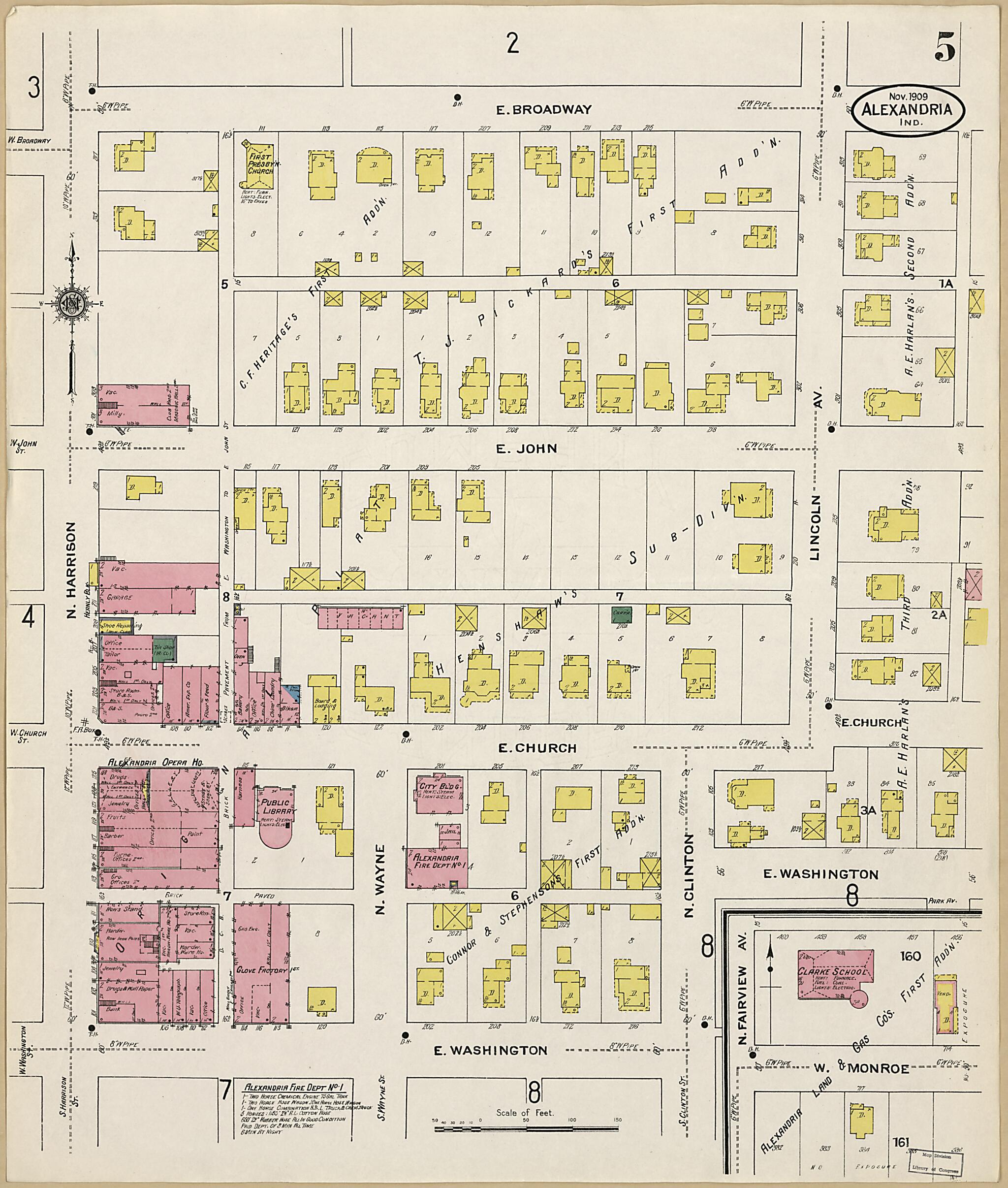 This old map of Alexandria, Madison County, Indiana was created by Sanborn Map Company in 1909