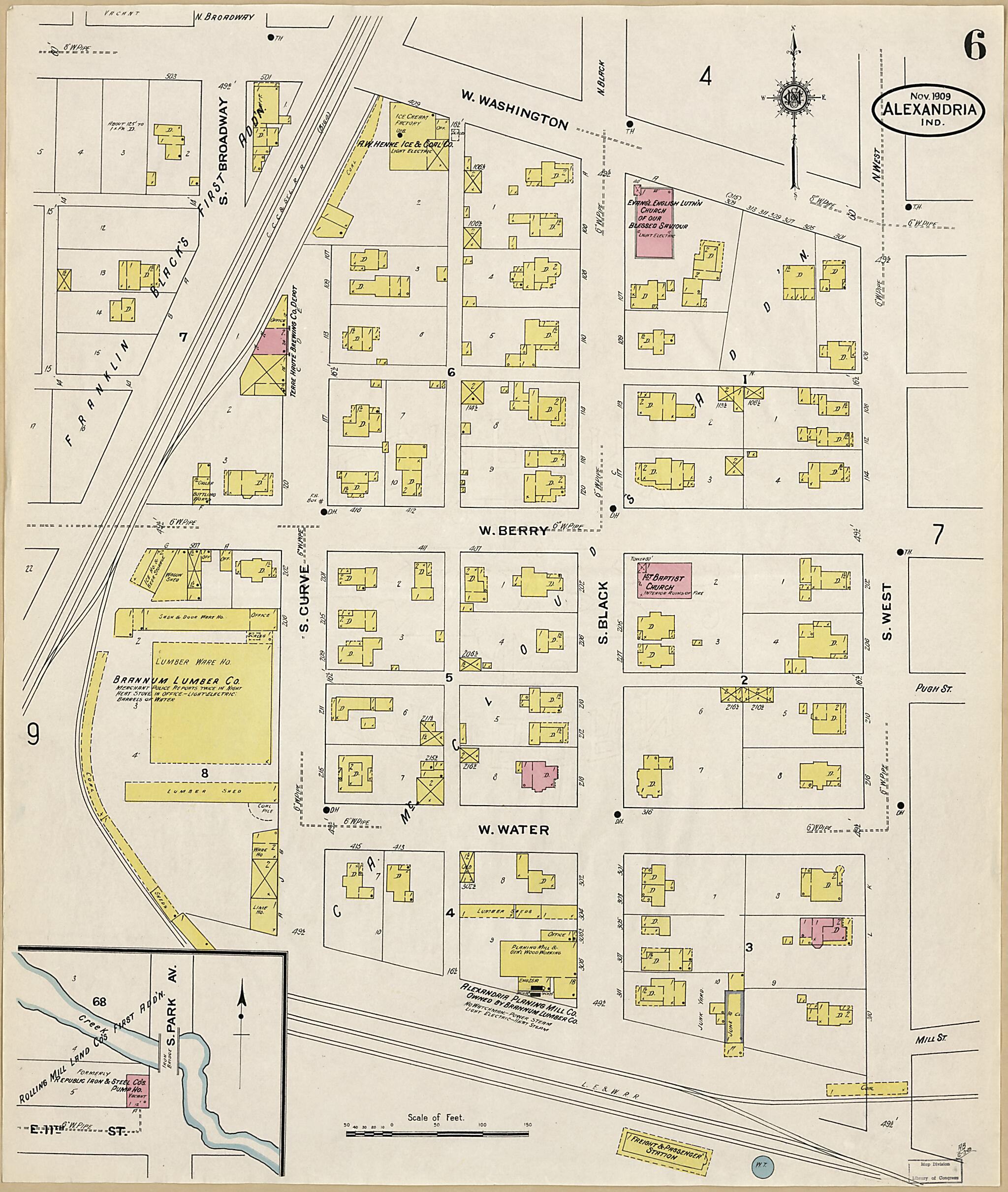 This old map of Alexandria, Madison County, Indiana was created by Sanborn Map Company in 1909