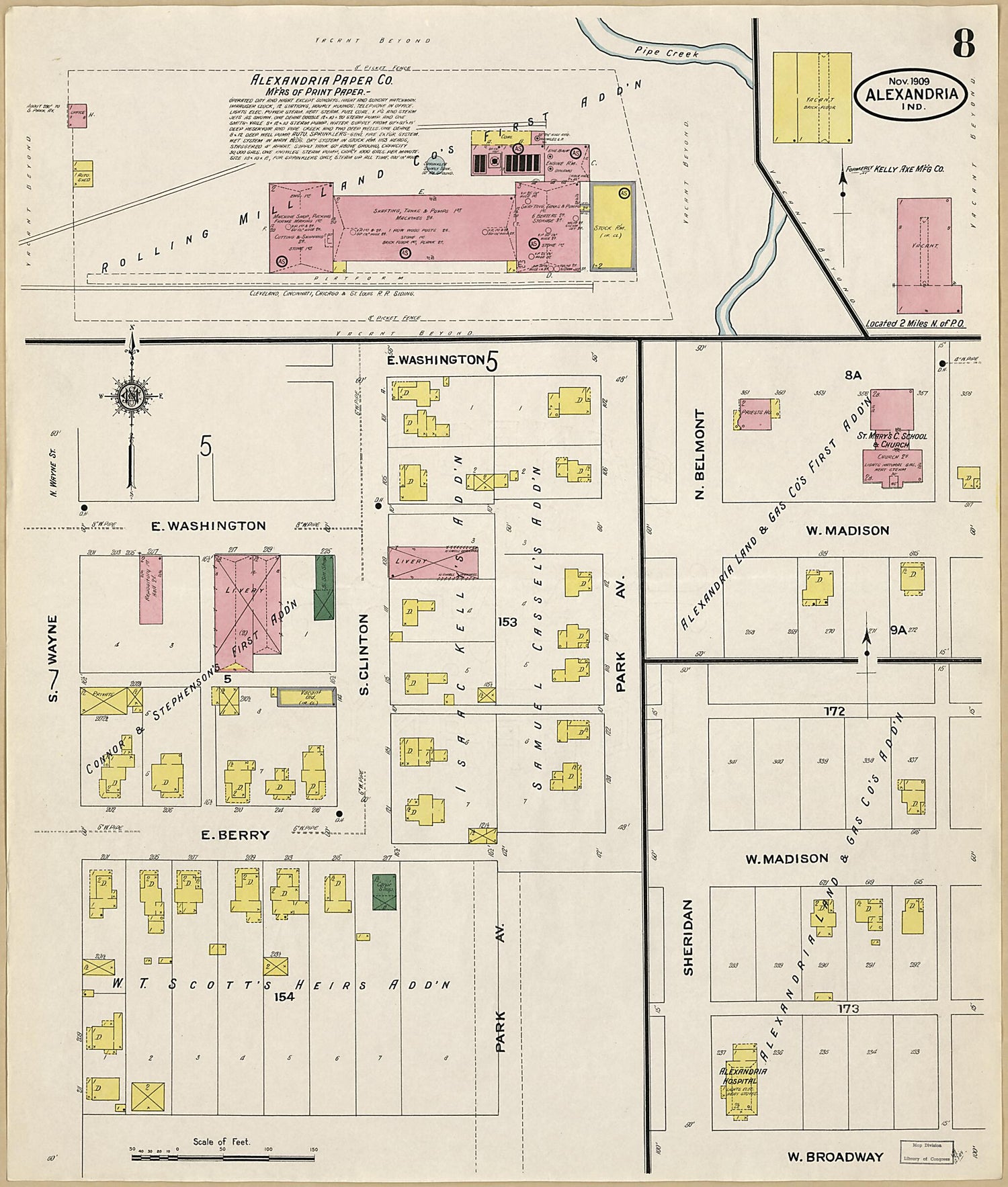 This old map of Alexandria, Madison County, Indiana was created by Sanborn Map Company in 1909