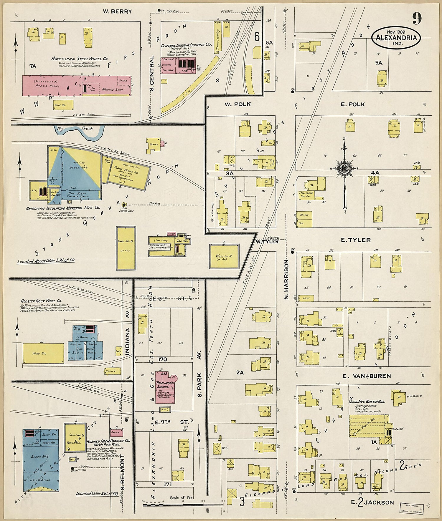 This old map of Alexandria, Madison County, Indiana was created by Sanborn Map Company in 1909