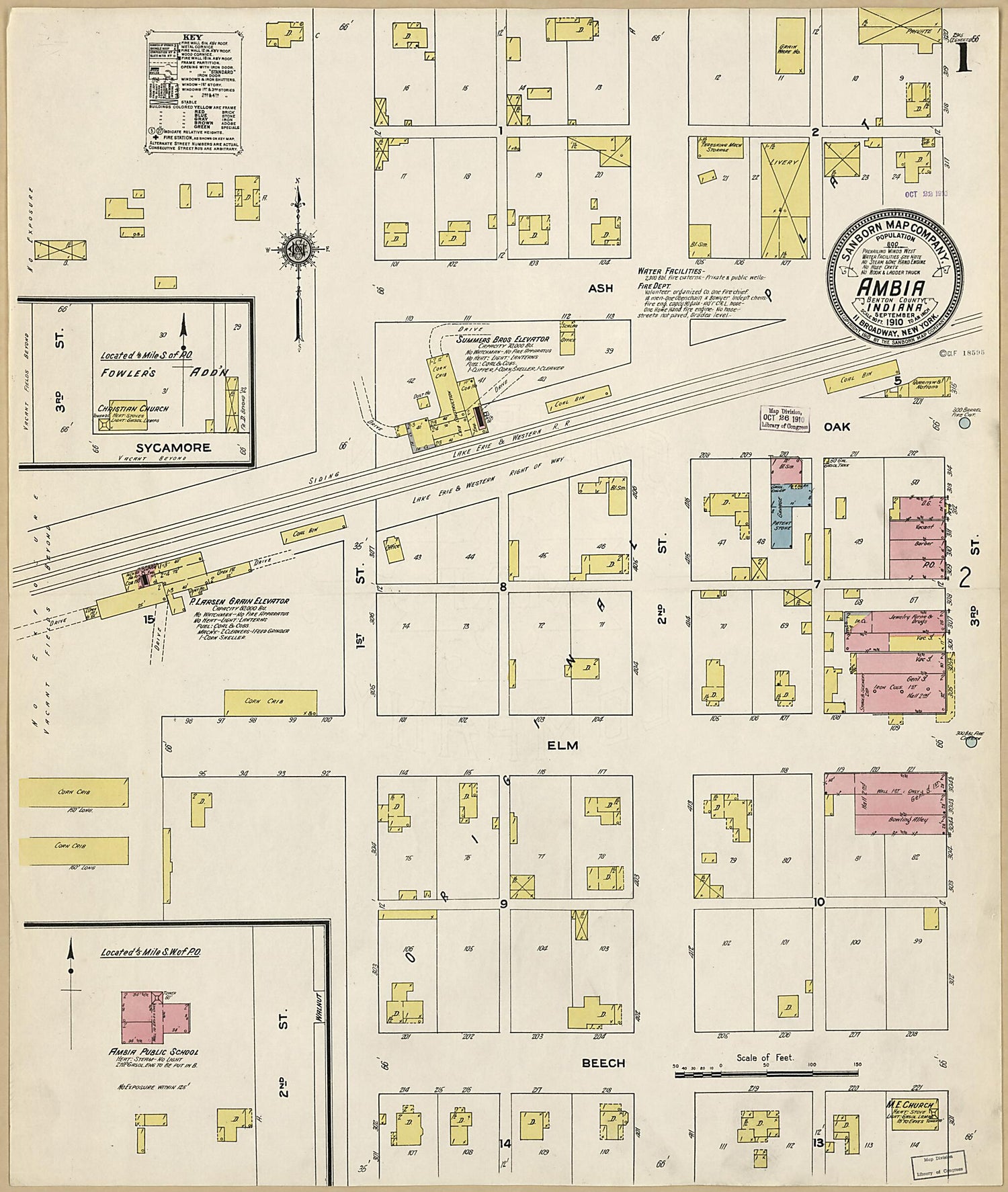 This old map of Ambia, Benton County, Indiana was created by Sanborn Map Company in 1910