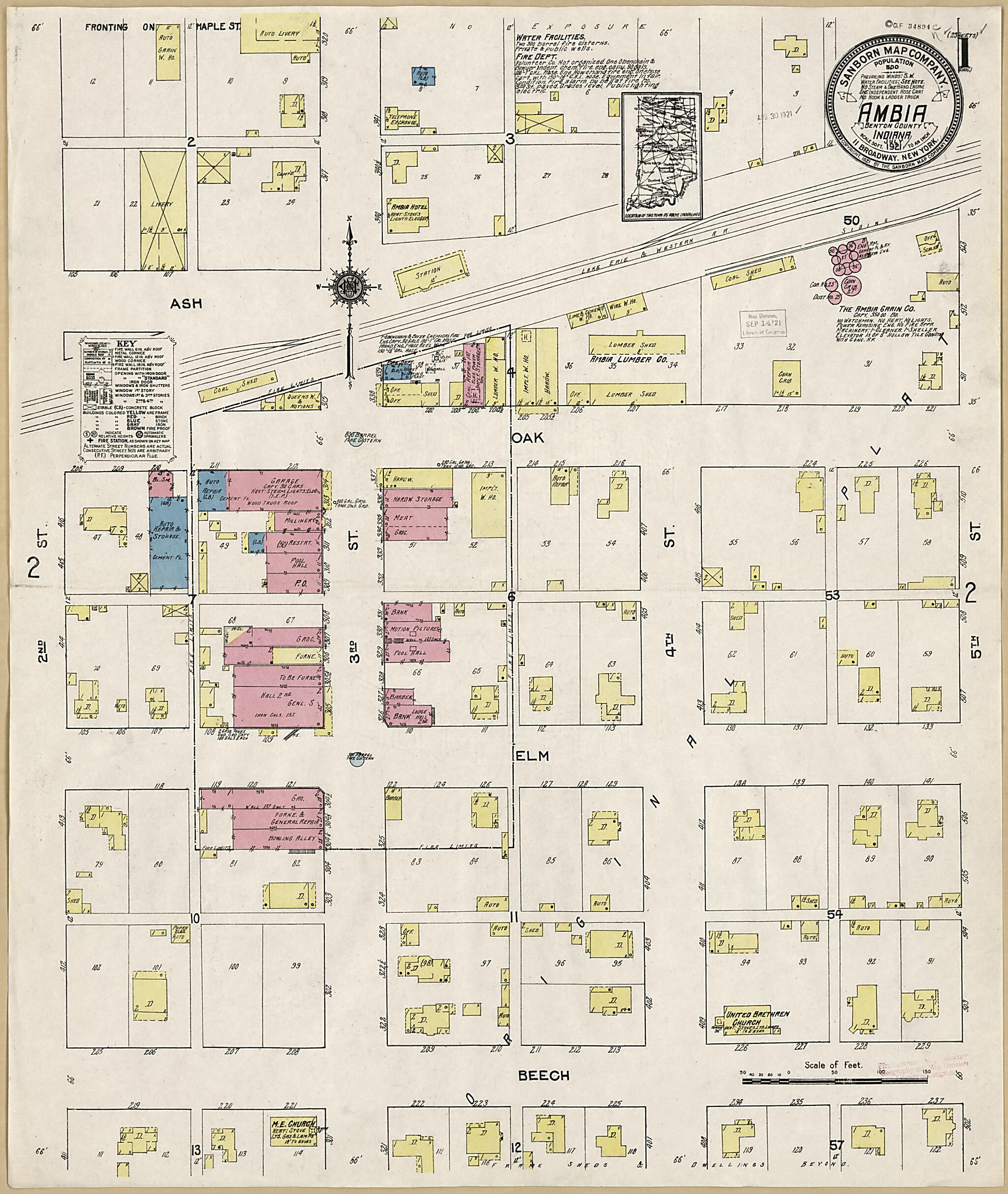 This old map of Ambia, Benton County, Indiana was created by Sanborn Map Company in 1921