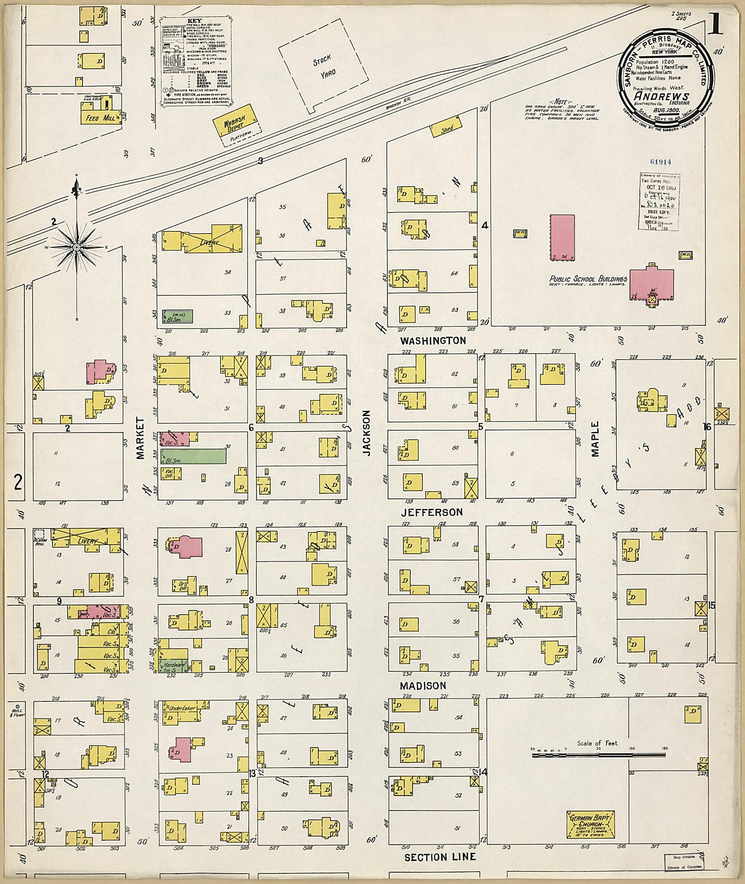 This old map of Andrews, Huntington County, Indiana was created by Sanborn Map Company in 1900