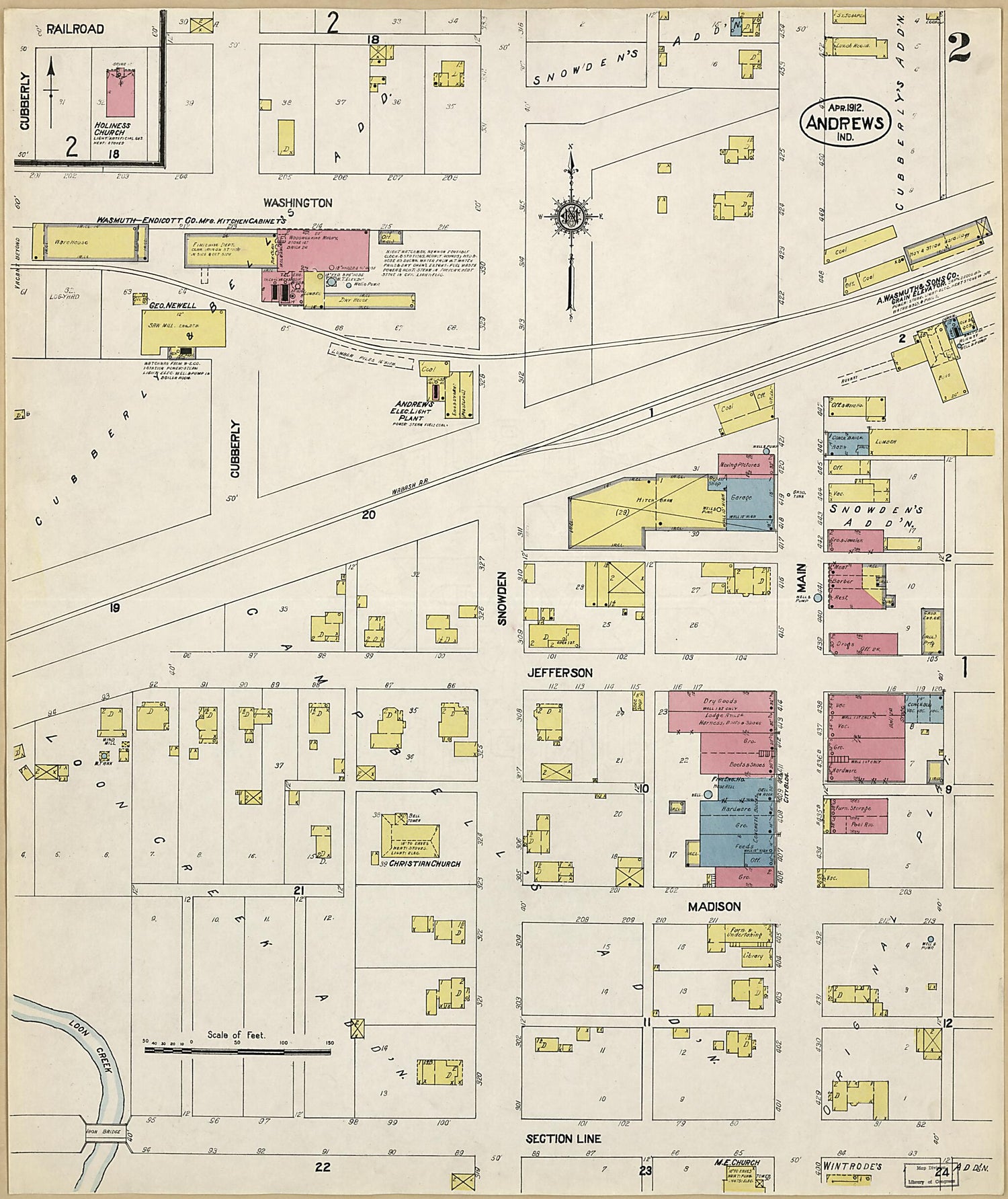 This old map of Andrews, Huntington County, Indiana was created by Sanborn Map Company in 1912