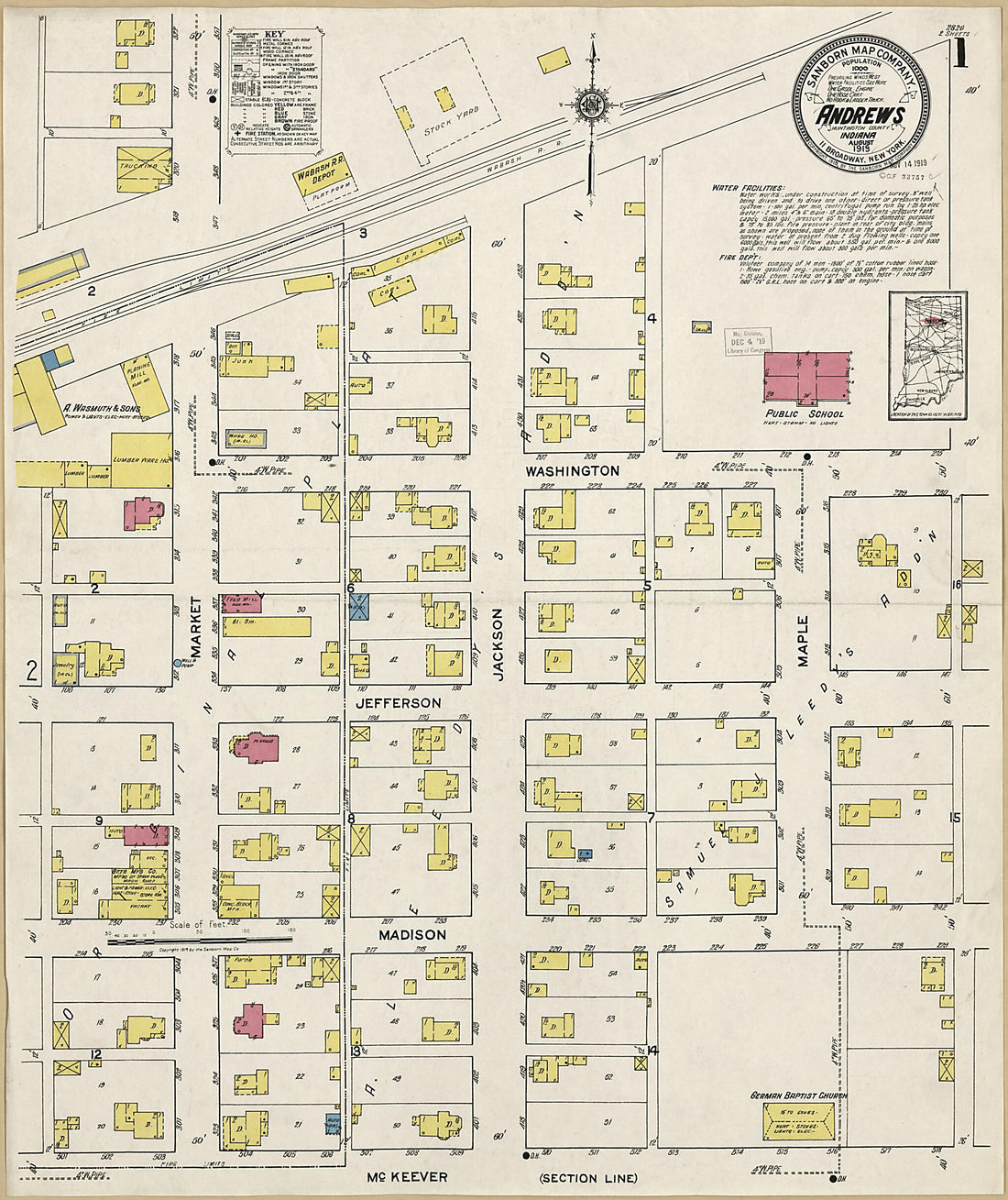 This old map of Andrews, Huntington County, Indiana was created by Sanborn Map Company in 1919