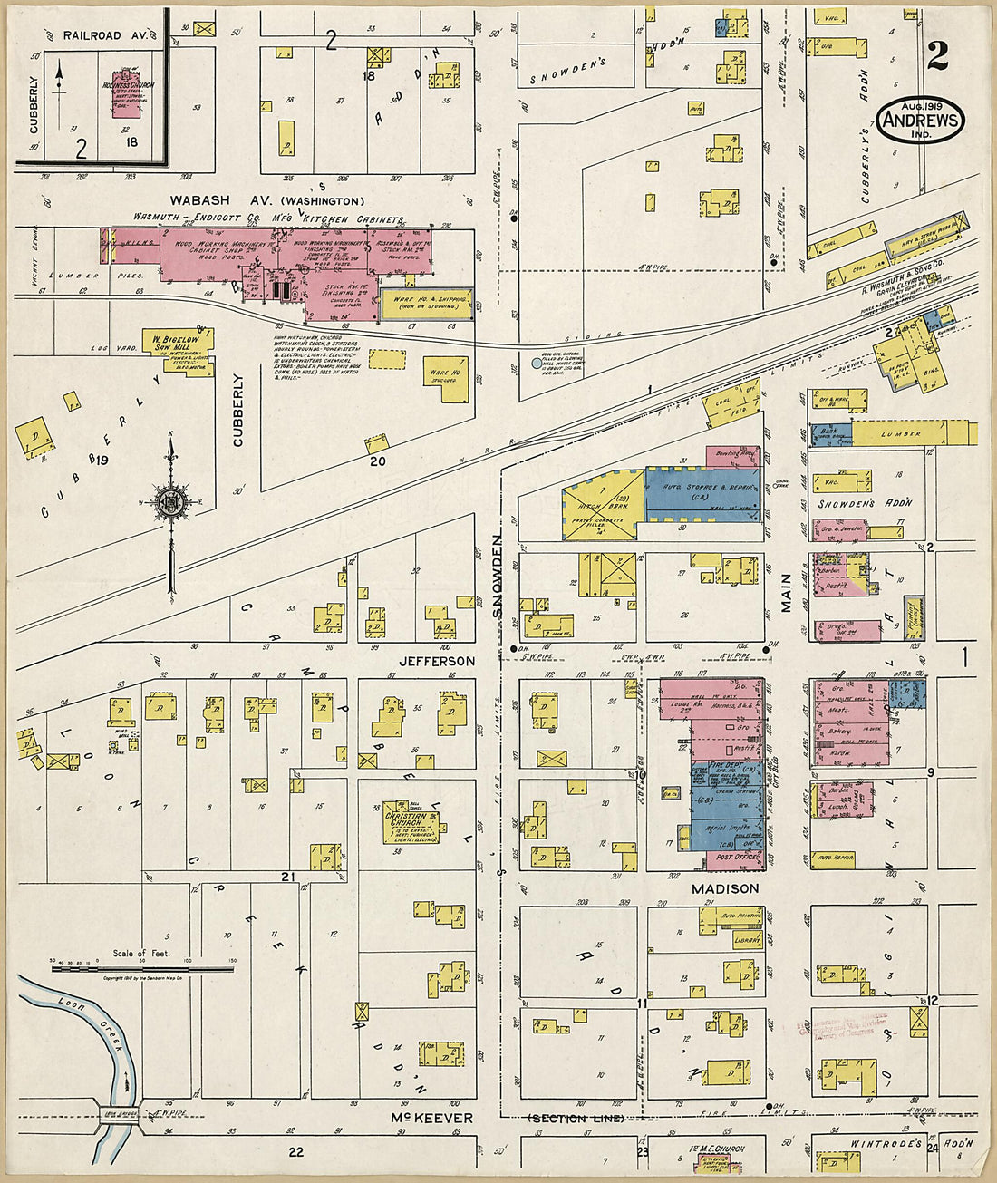 This old map of Andrews, Huntington County, Indiana was created by Sanborn Map Company in 1919