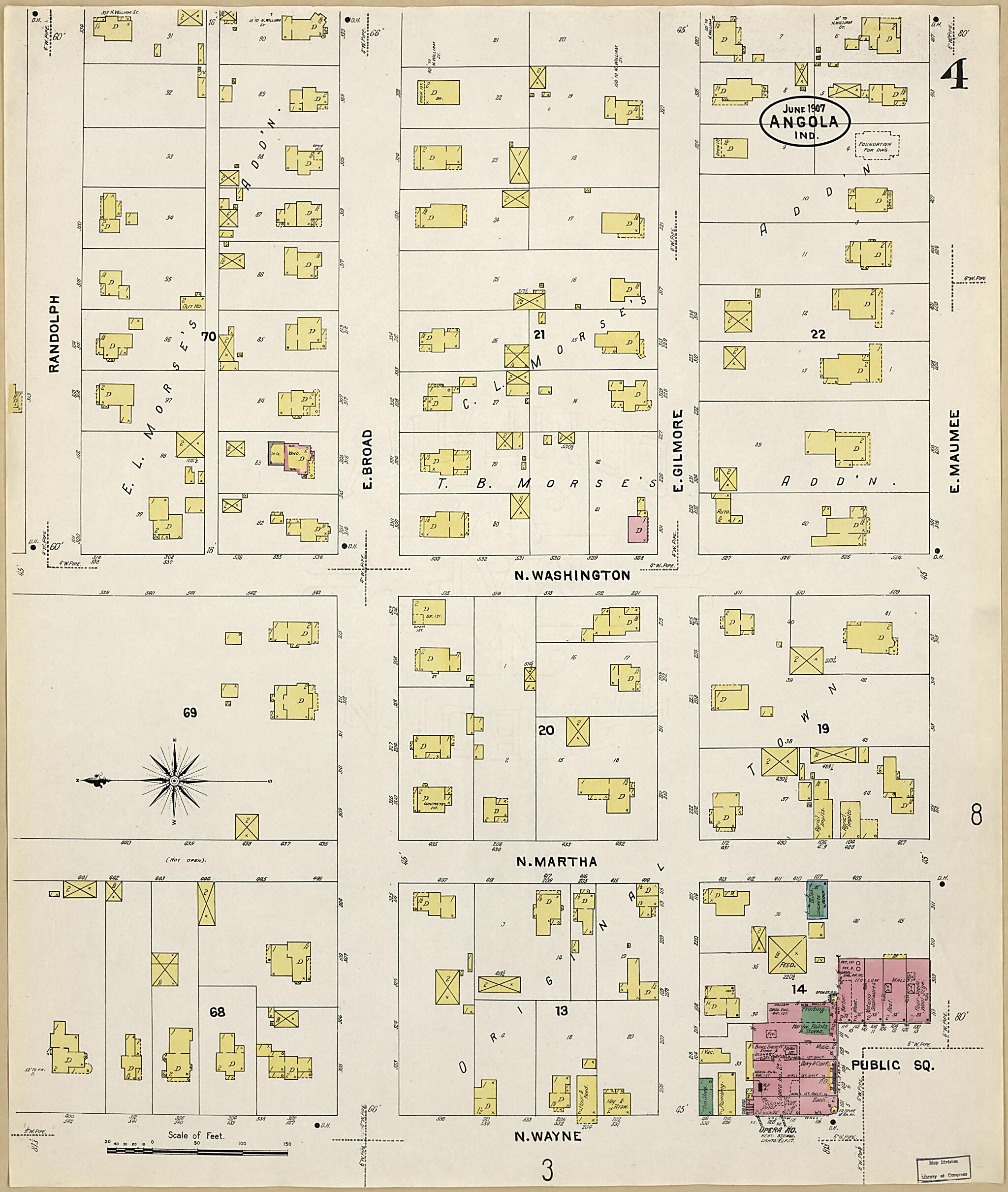 This old map of Angola, Steuben County, Indiana was created by Sanborn Map Company in 1907