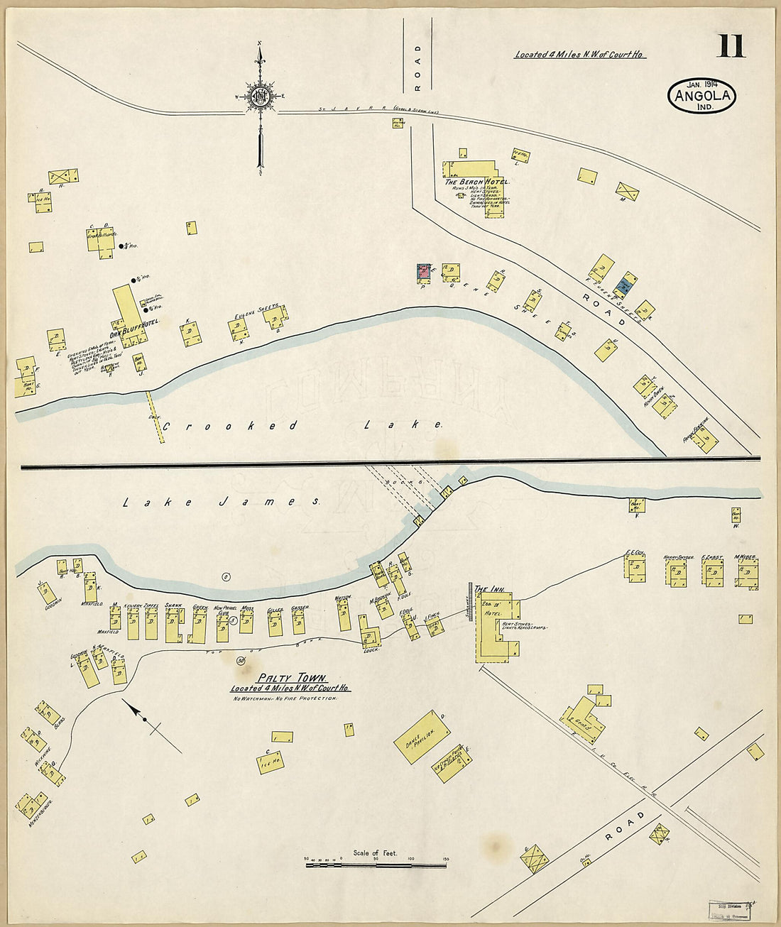This old map of Angola, Steuben County, Indiana was created by Sanborn Map Company in 1914