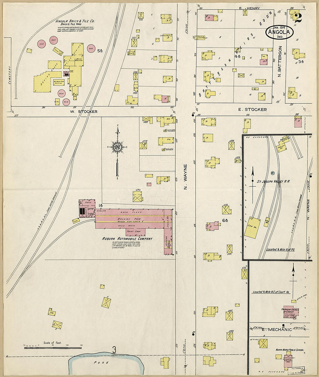 This old map of Angola, Steuben County, Indiana was created by Sanborn Map Company in 1914