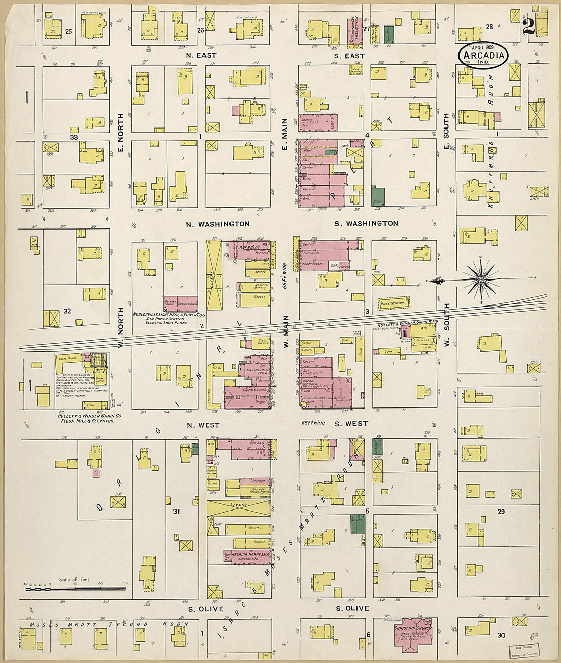 This old map of Arcadia, Hamilton County, Indiana was created by Sanborn Map Company in 1909