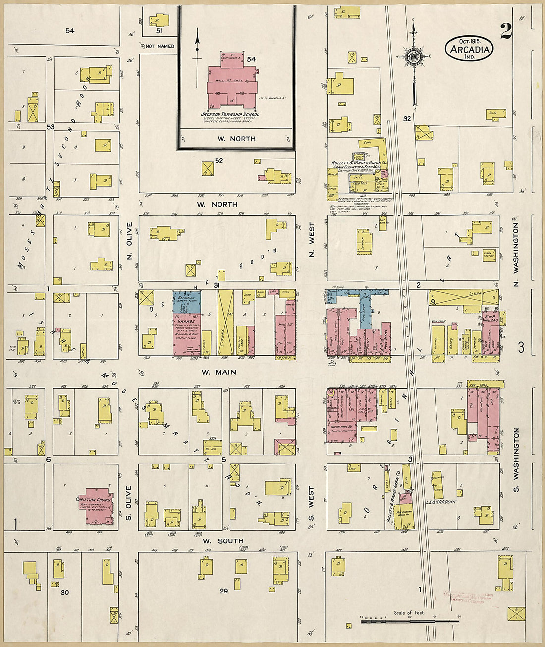 This old map of Arcadia, Hamilton County, Indiana was created by Sanborn Map Company in 1915